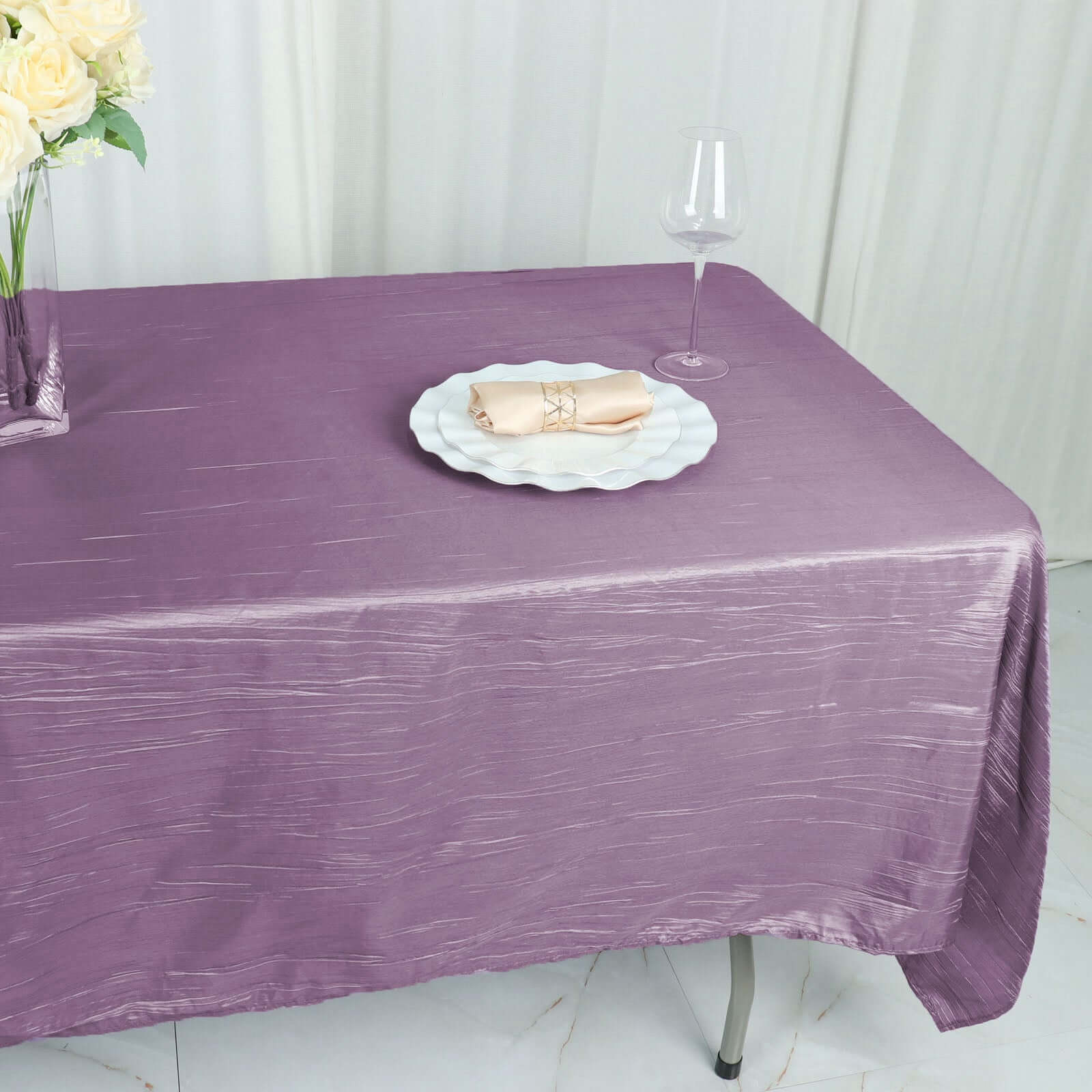 Taffeta 60x102 Rectangle Tablecloth Violet Amethyst - Accordion Crinkle Table Cover