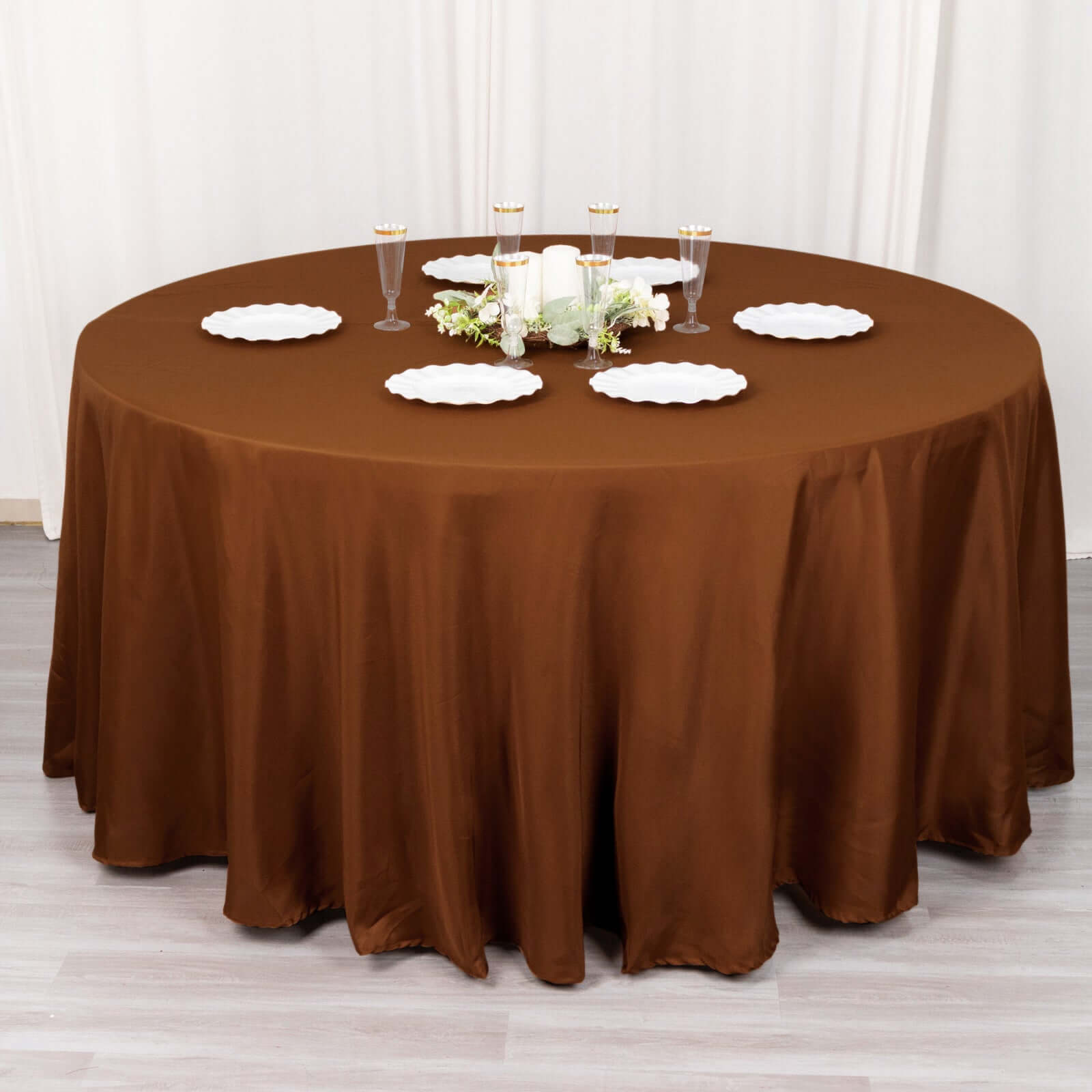 Polyester 120 Round Tablecloth Cinnamon Brown - Seamless Wrinkle-Resistant Table Cover