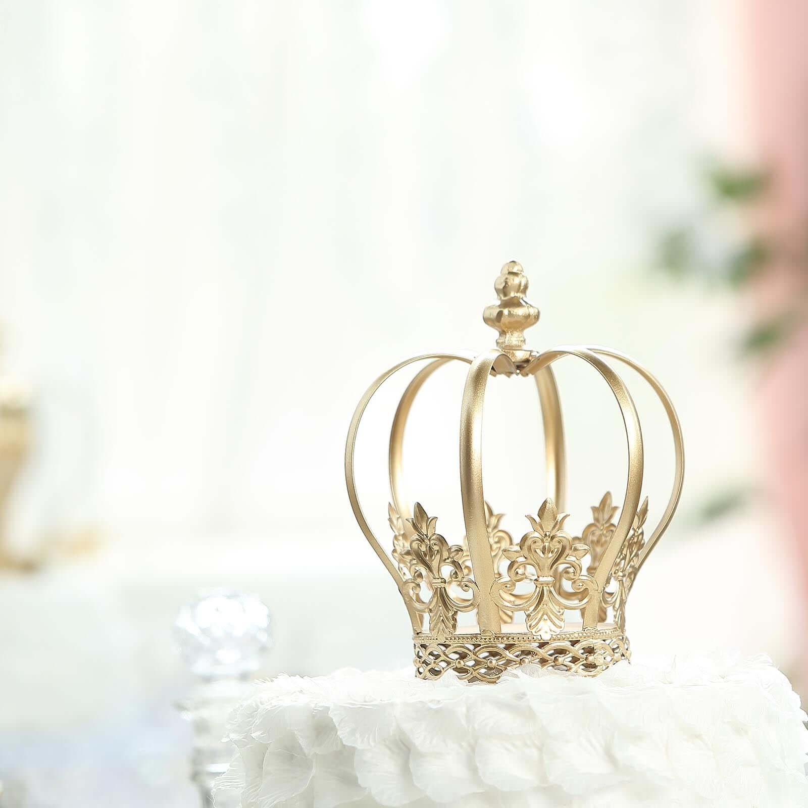 Metal Royal Crown Cake Topper Gold - Stunning Cake Centerpiece Decoration with Intricate Fleur-De-Lis Sides for Glamorous Events & Special Occasions 8