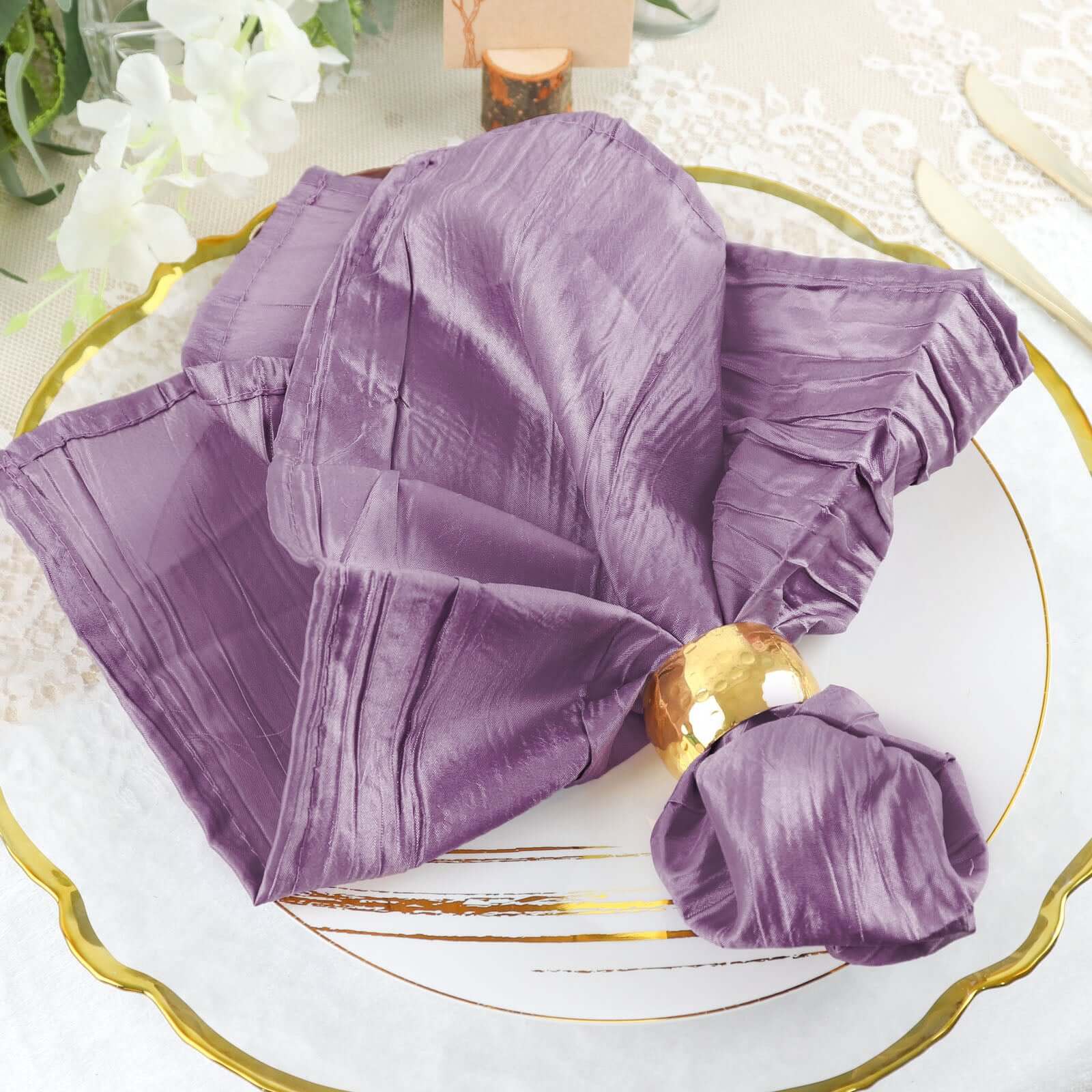 5 Pack Taffeta 20x20 Napkins Violet Amethyst - Accordion Crinkle Dinner Napkins