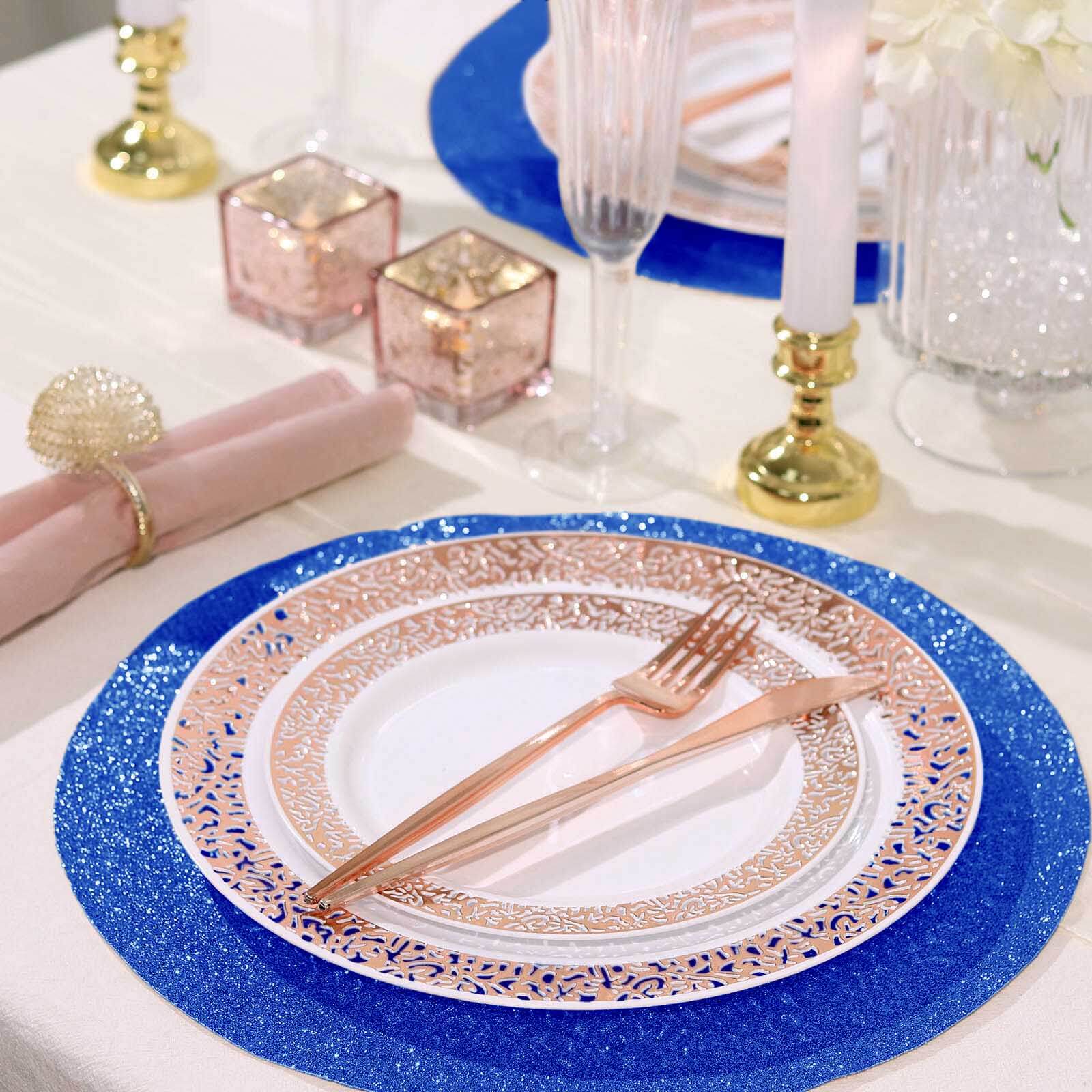 6-Pack Placemats Glitter Design Royal Blue Sparkle Round - Non-Slip Decorative Dining Table Mats 13