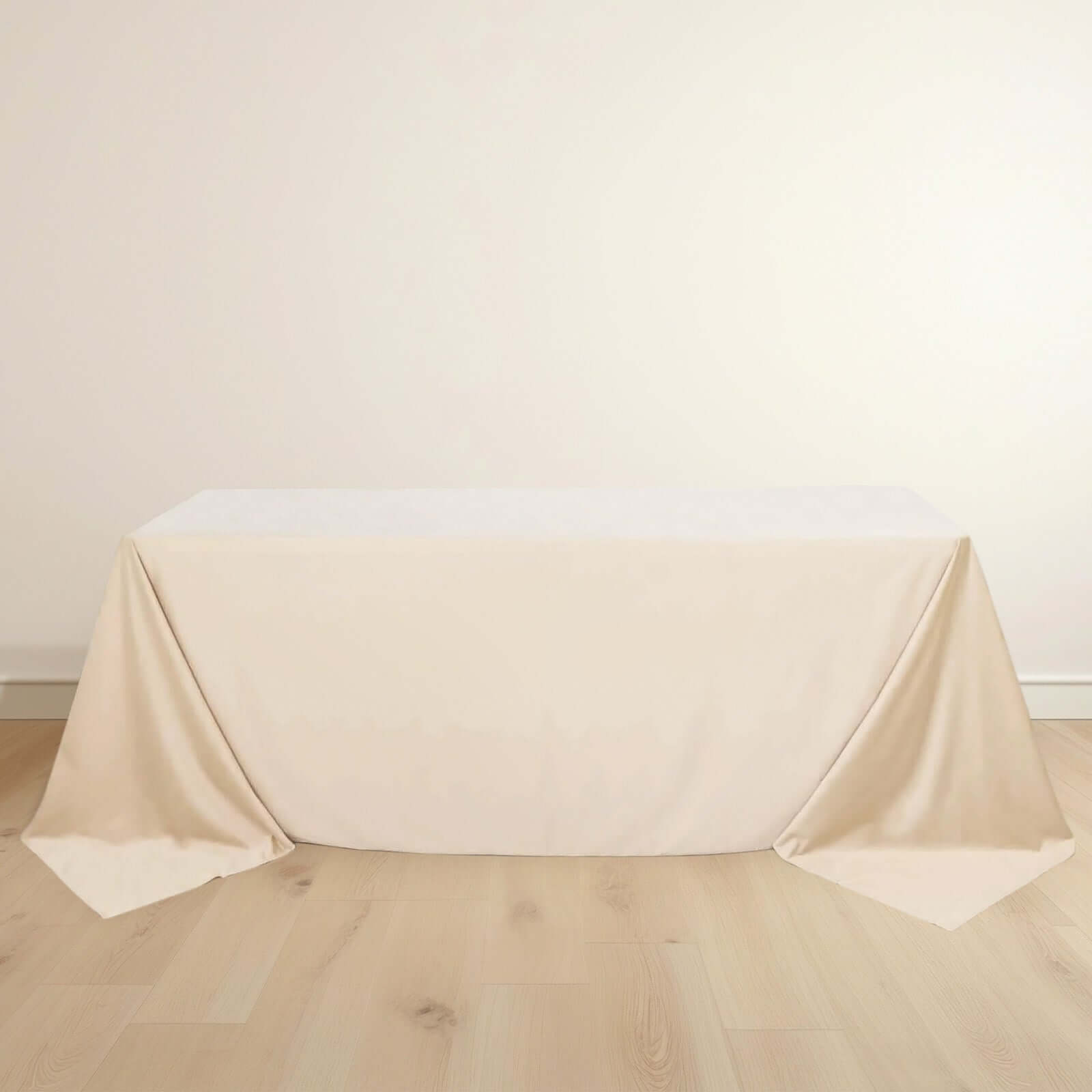 Premium Scuba Rectangular 90x132 Tablecloth Beige - Wrinkle Free, Stain Resistant & Seamless Table Cover