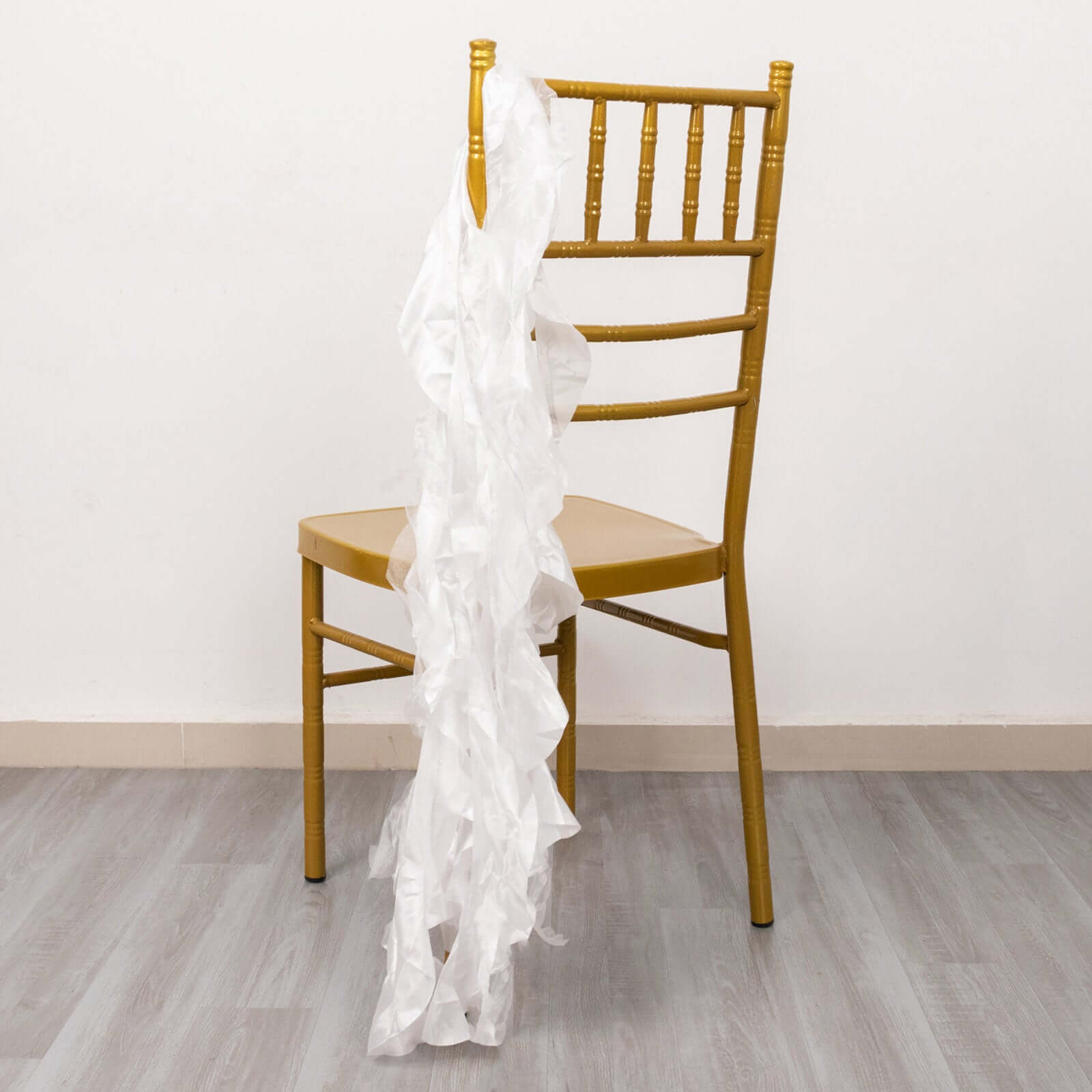 5 Pack Chiffon Satin Chair Sashes White - Easy to Install Lustrous Ruffled Curly Willow Wedding Chair Decorations