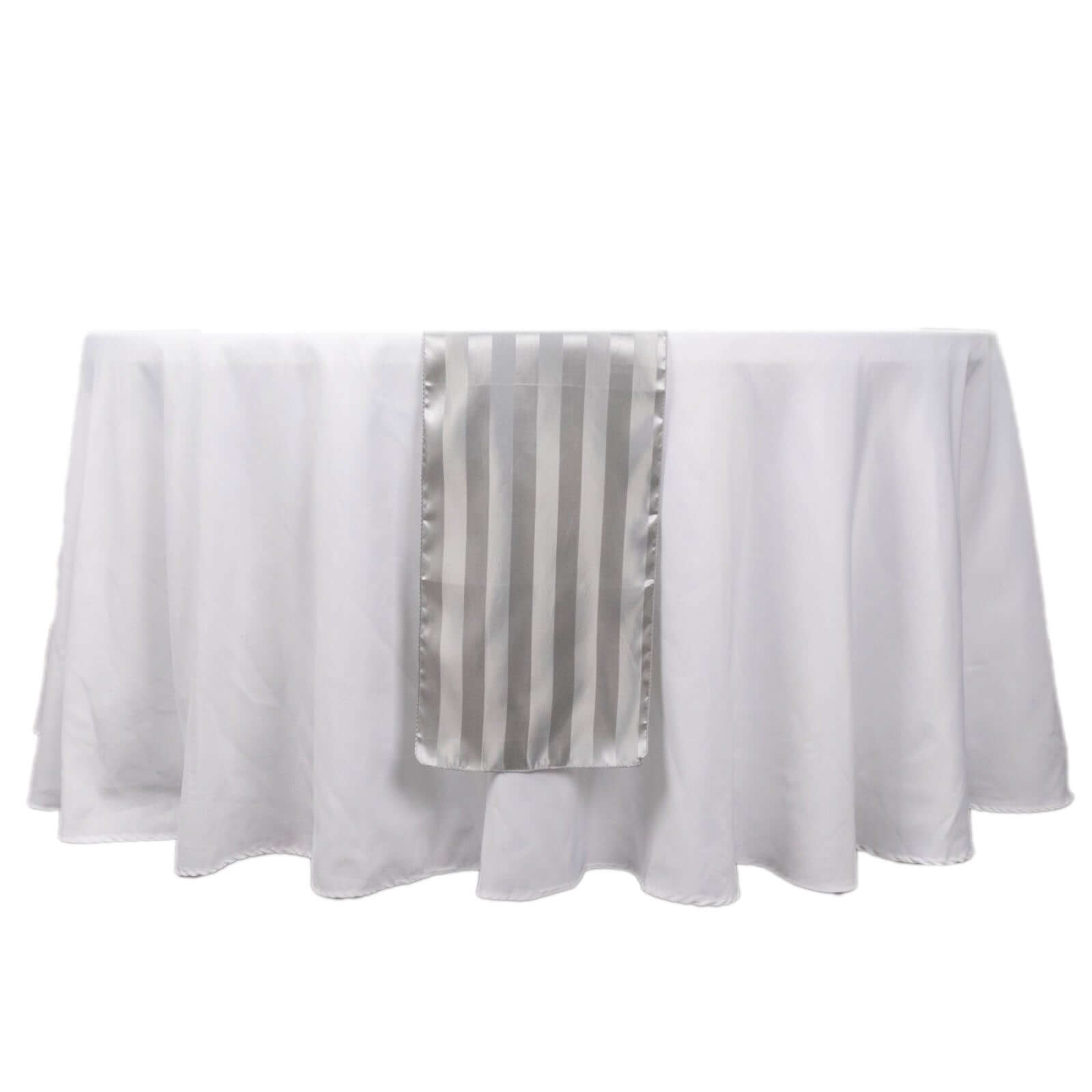 Satin 12x108 Table Runner Silver Stripe - Stripe Table Decor