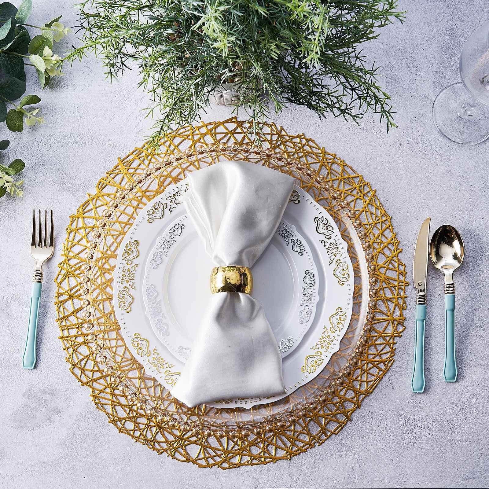 6-Pack Vinyl Placemats Gold Woven Design - Durable Non-Slip Round Table Mats for Dining 15