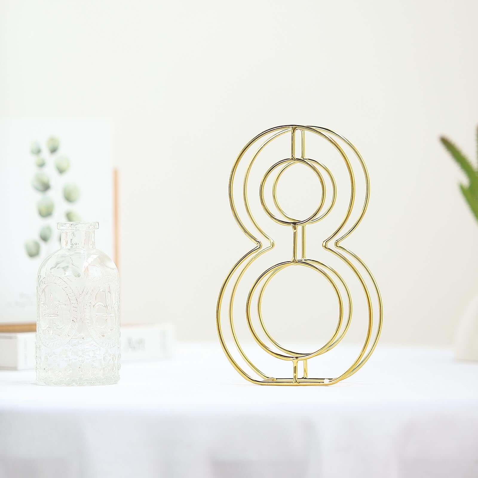 8 Tall Gold Freestanding 3D Decorative Metal Wire Numbers, Wedding Table Numbers -8