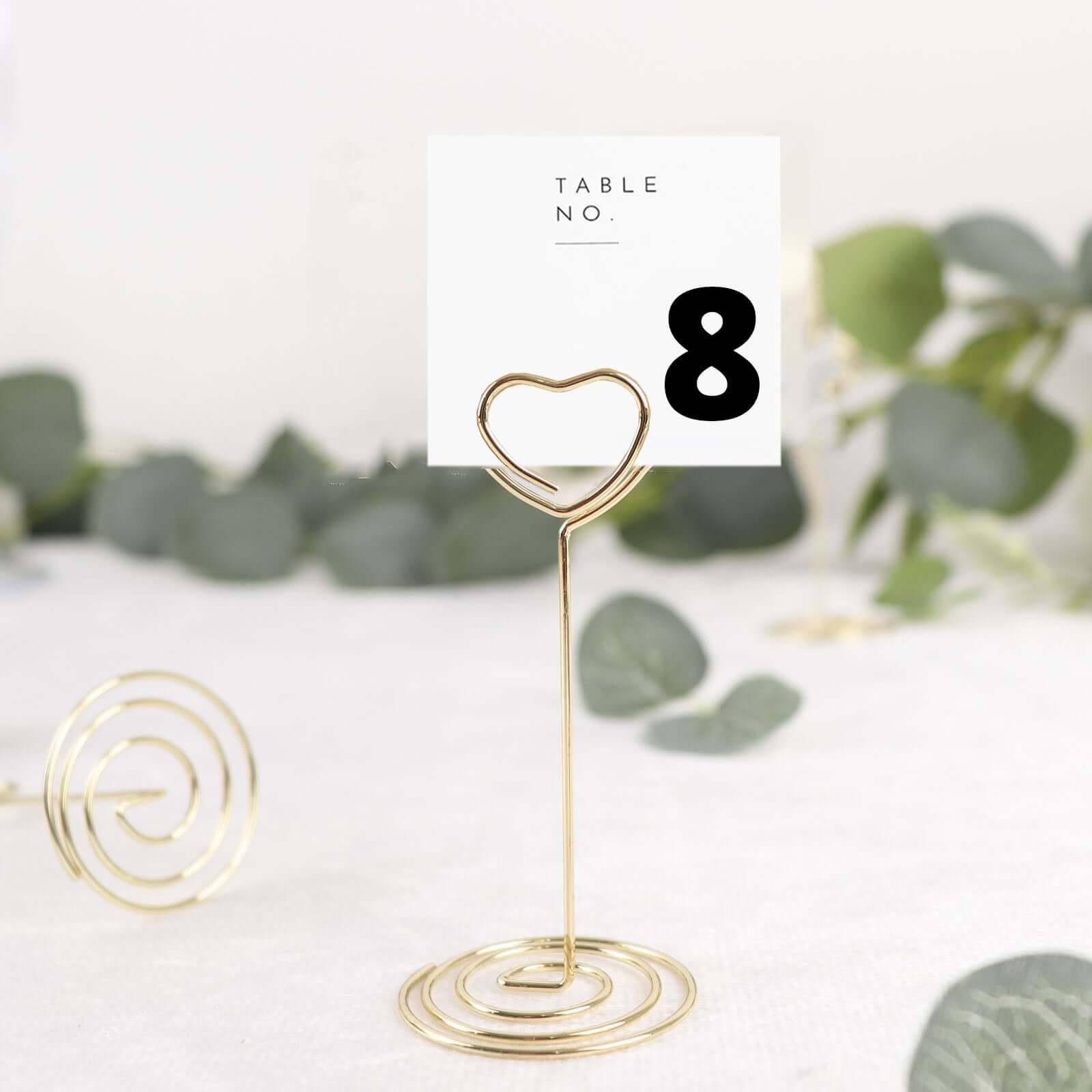 10-Pack Metal Card Holder Stands Heart Design Gold - Table Number Stands and Wedding Place Card Menu Clips 3.5