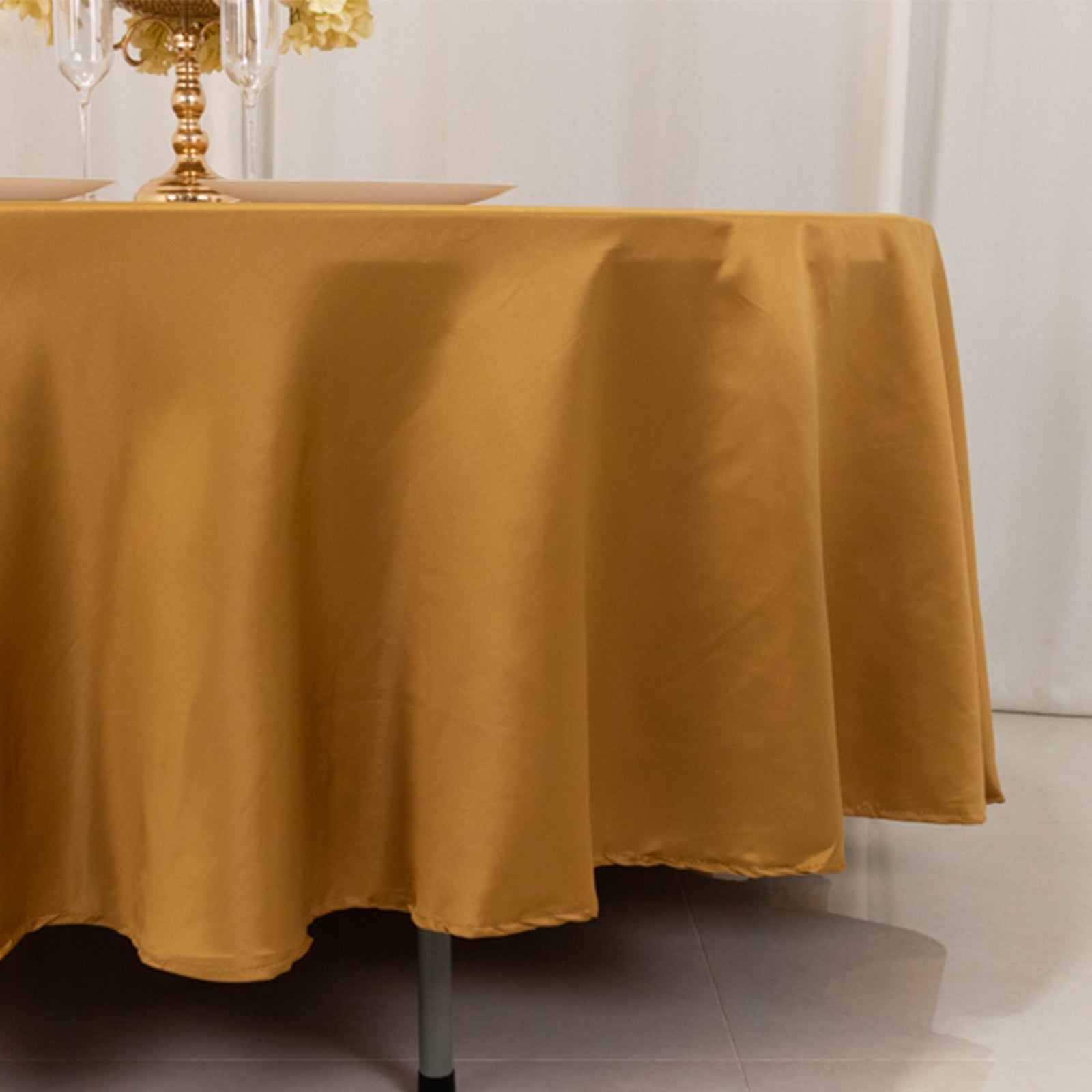 Lamour Satin 108 Round Tablecloth Gold - Durable & Silk-Like Table Cover for Classy Weddings & Events