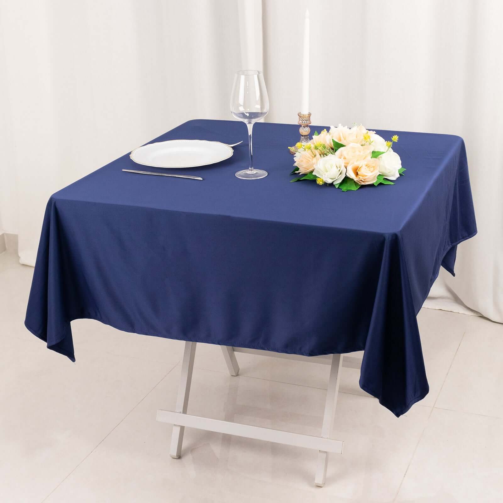 Premium Scuba Square 54x54 Tablecloth Navy Blue - Wrinkle Free & Stain Resistant Table Cover