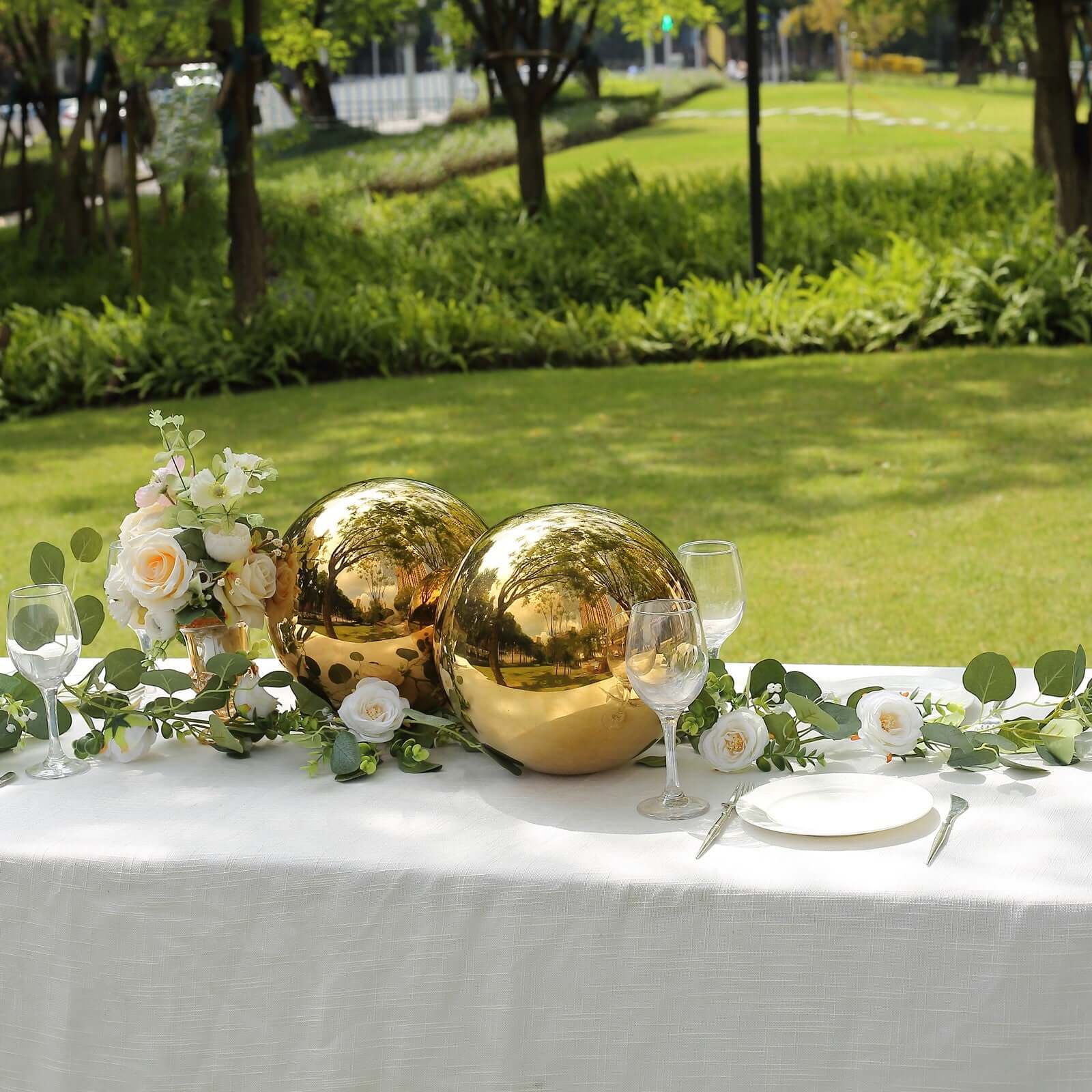 2-Pack Gazing Globe Mirror Ball Reflective Hollow Stainless Steel Gold Spheres - Decorative Outdoor Garden Display 12