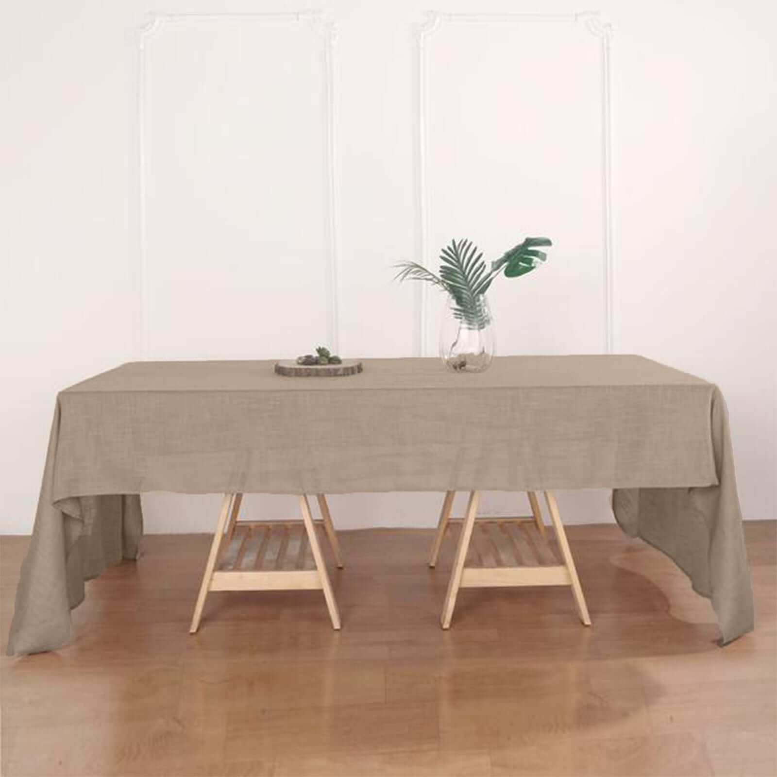 Faux Linen 60x126 Rectangular Tablecloth Taupe - Slubby Textured & Wrinkle Resistant for Weddings and Special Events