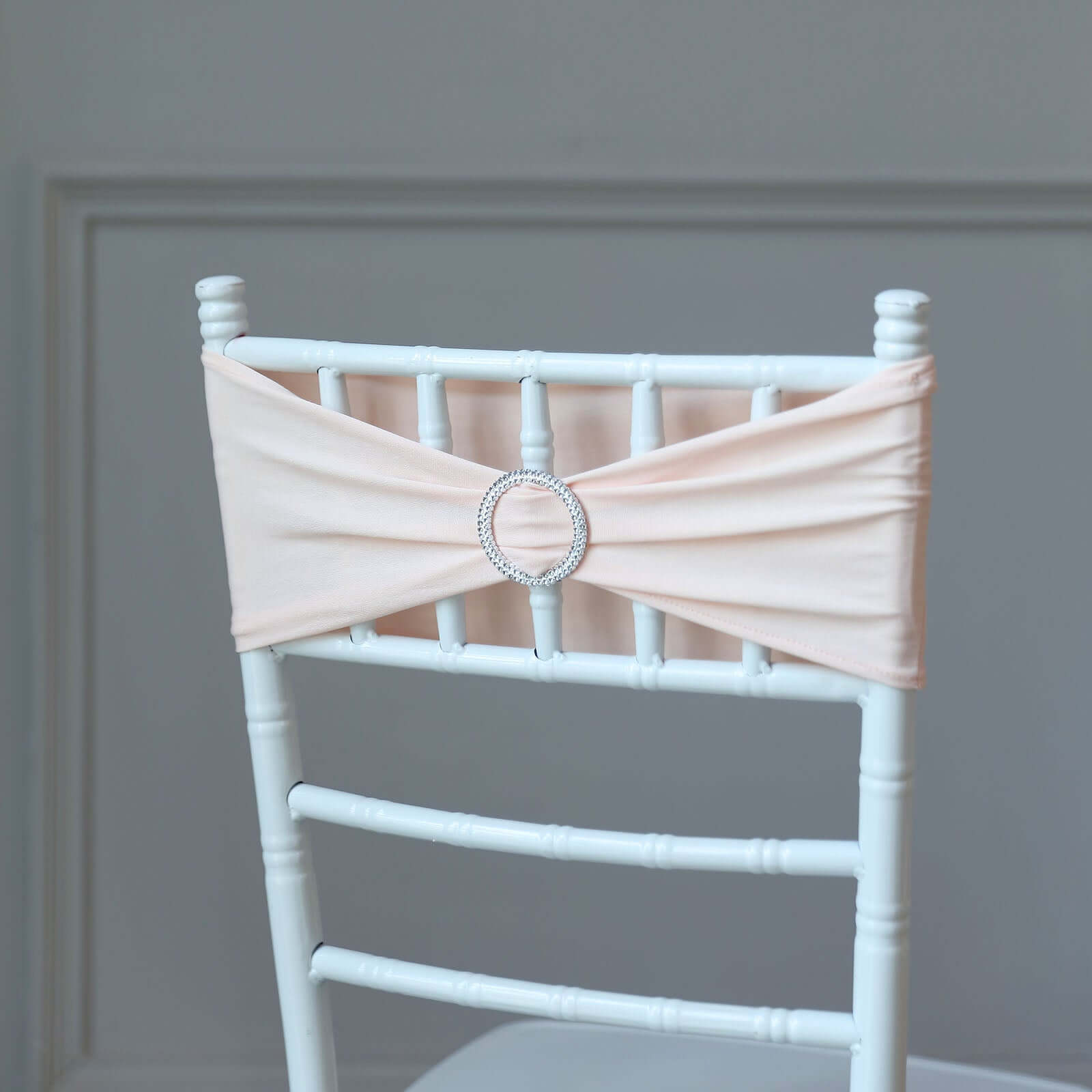 5 Pack Stretch Spandex Chair Sashes Blush - Reusable Chair Bands with Silver Diamond Ring Slide Buckle 5x14