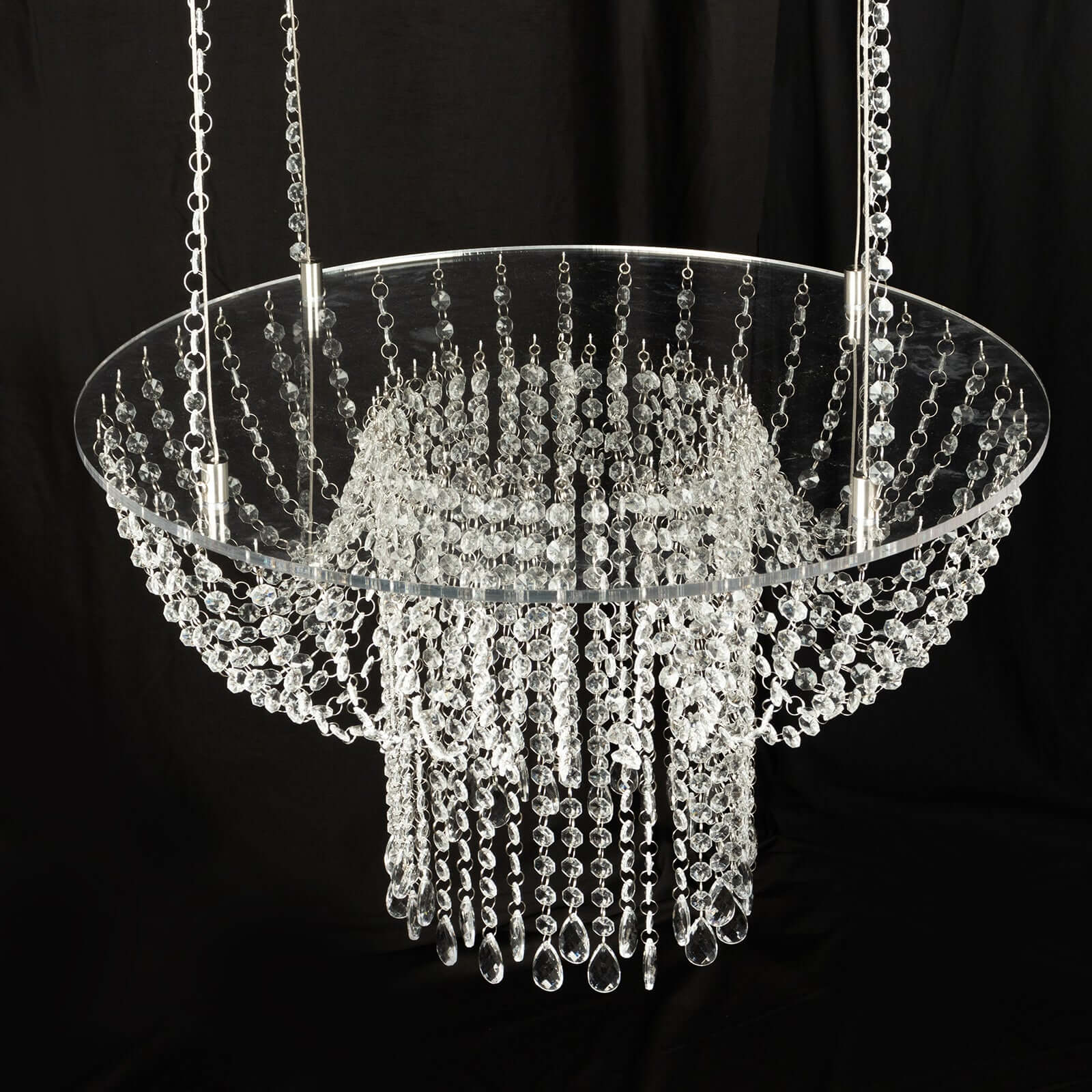 Acrylic Hanging Chandelier Cake Stand with Crystal Drapes - Suspended Round Wedding Cake Swing with 5ft Steel Wire Chains 25