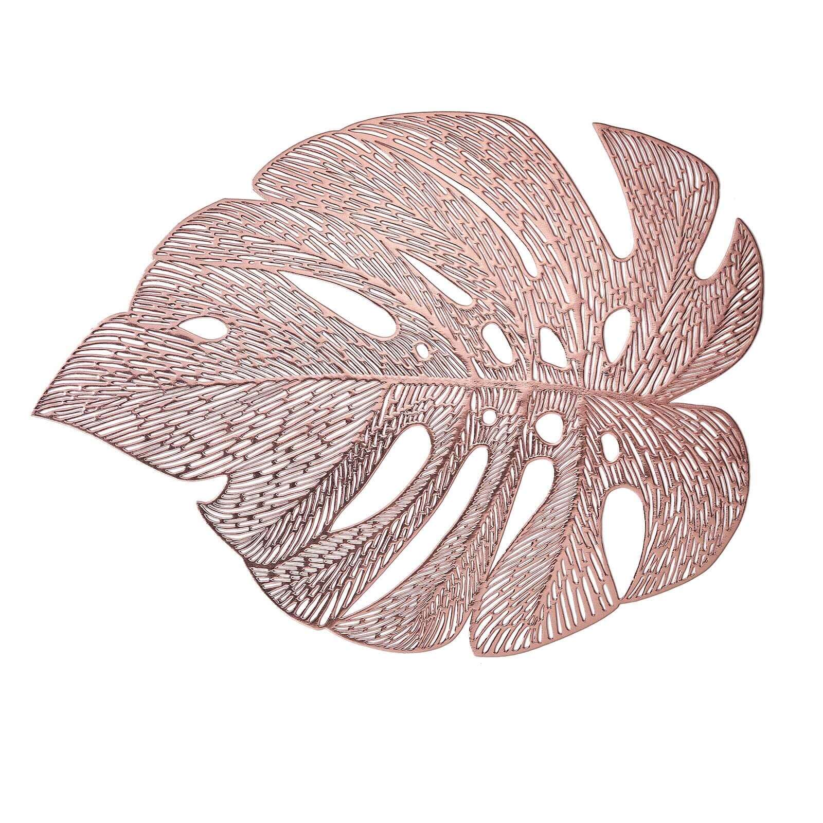 6-Pack Dining Table Mats Monstera Leaf Design Rose Gold - Vinyl Non-Slip Surface for Tropical Themes 18