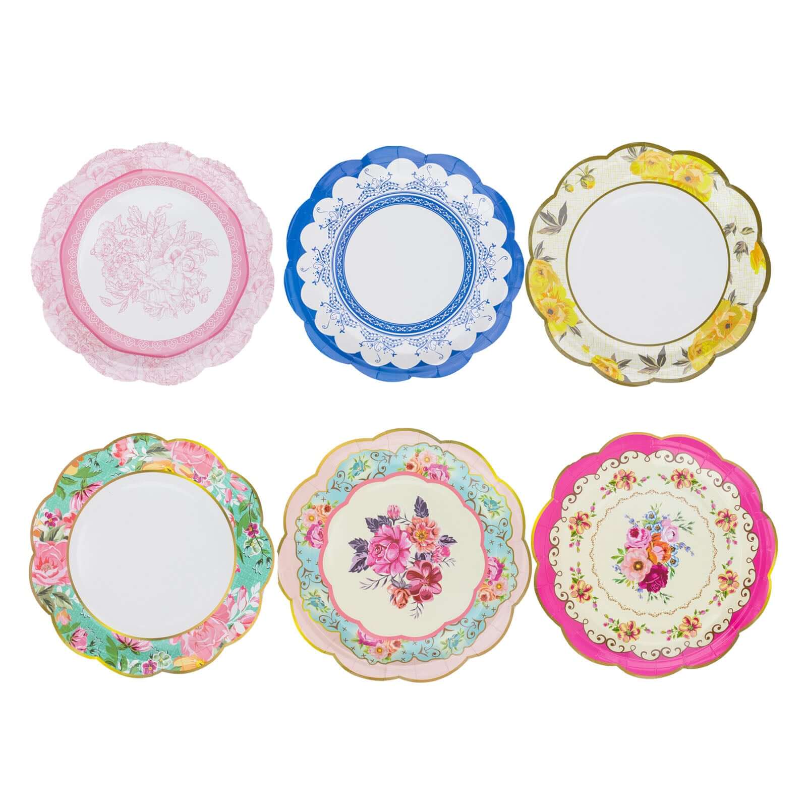 24-Pack Paper 9 Round Dinner Plates in Mixed Floral Print with Scalloped Edge - Disposable Party Plates for Baby Showers & Vintage Themes