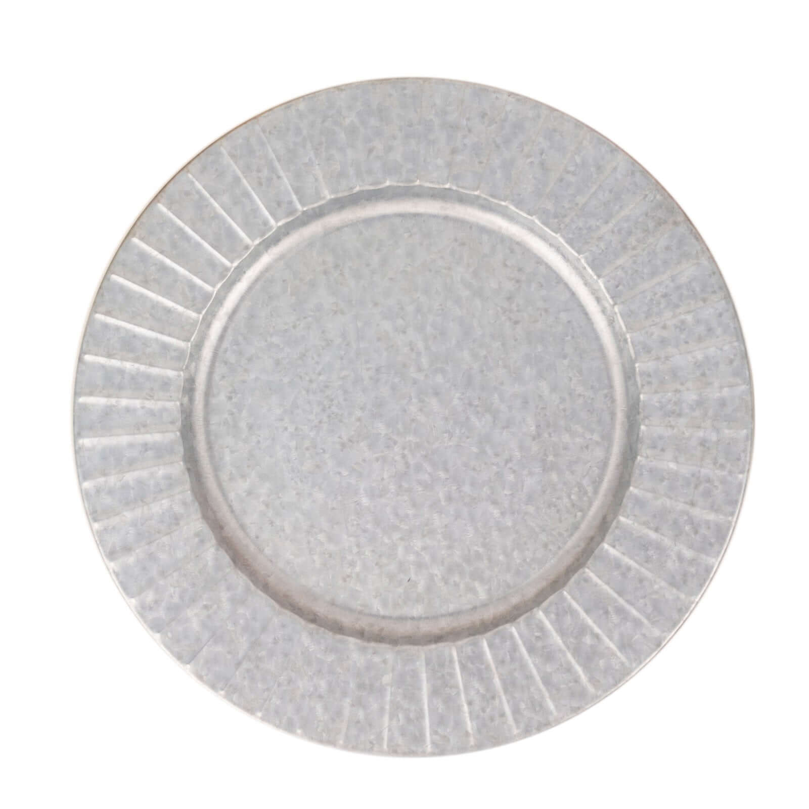 4-Pack Metal Round Charger Plates 13 in Silver with Galvanized Ruffled Rim, Contemporary Charger Tableware