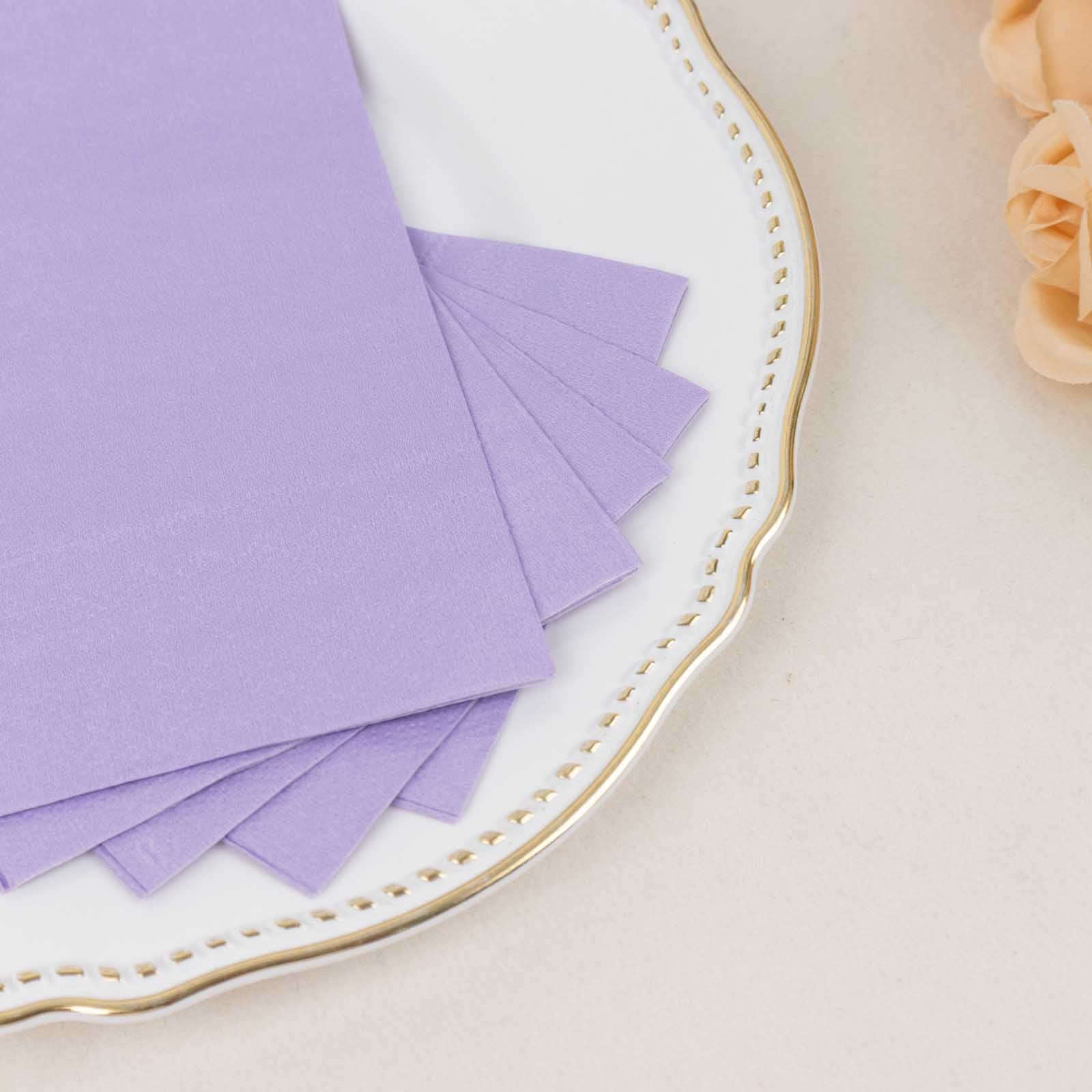 50-Pack Paper Napkins Soft Lavender Lilac - Disposable 2-Ply Cocktail and Beverage Napkins for Weddings