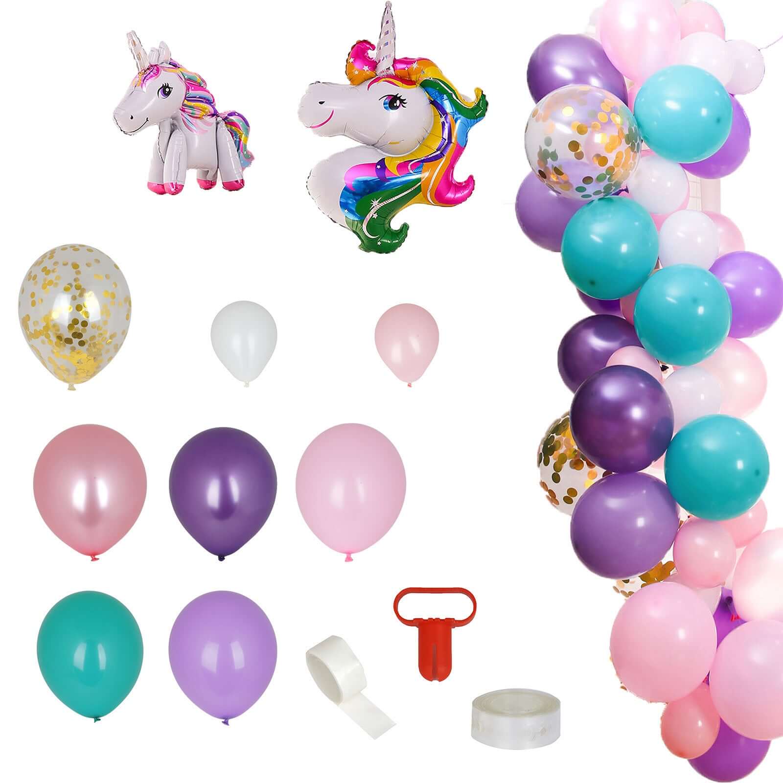 108 Pack Turquoise, Purple and Pink Unicorn DIY Balloon Garland Arch Kit