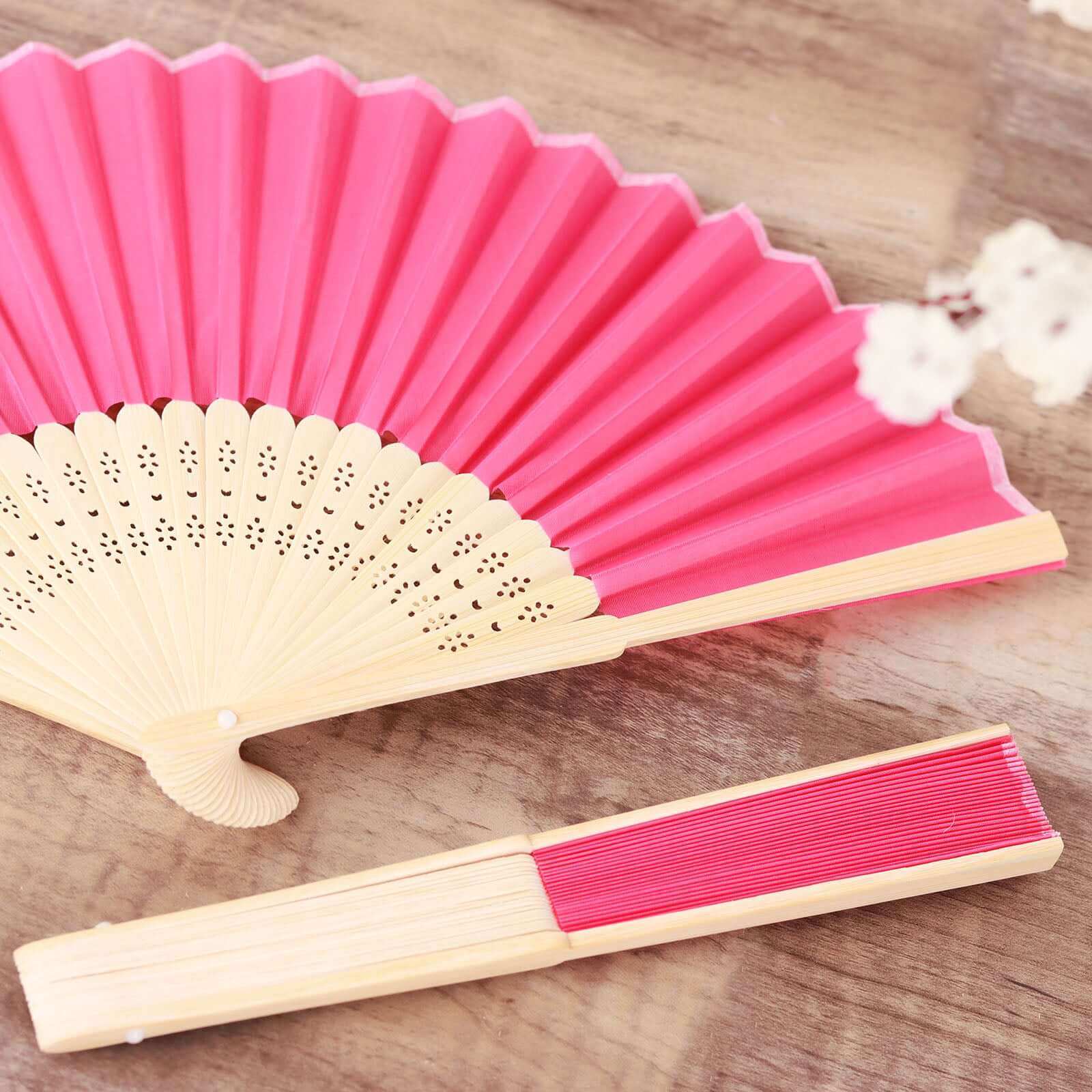 5 Pack Fuchsia Asian Silk Folding Fans Party Favors, Oriental Folding Fan Favors