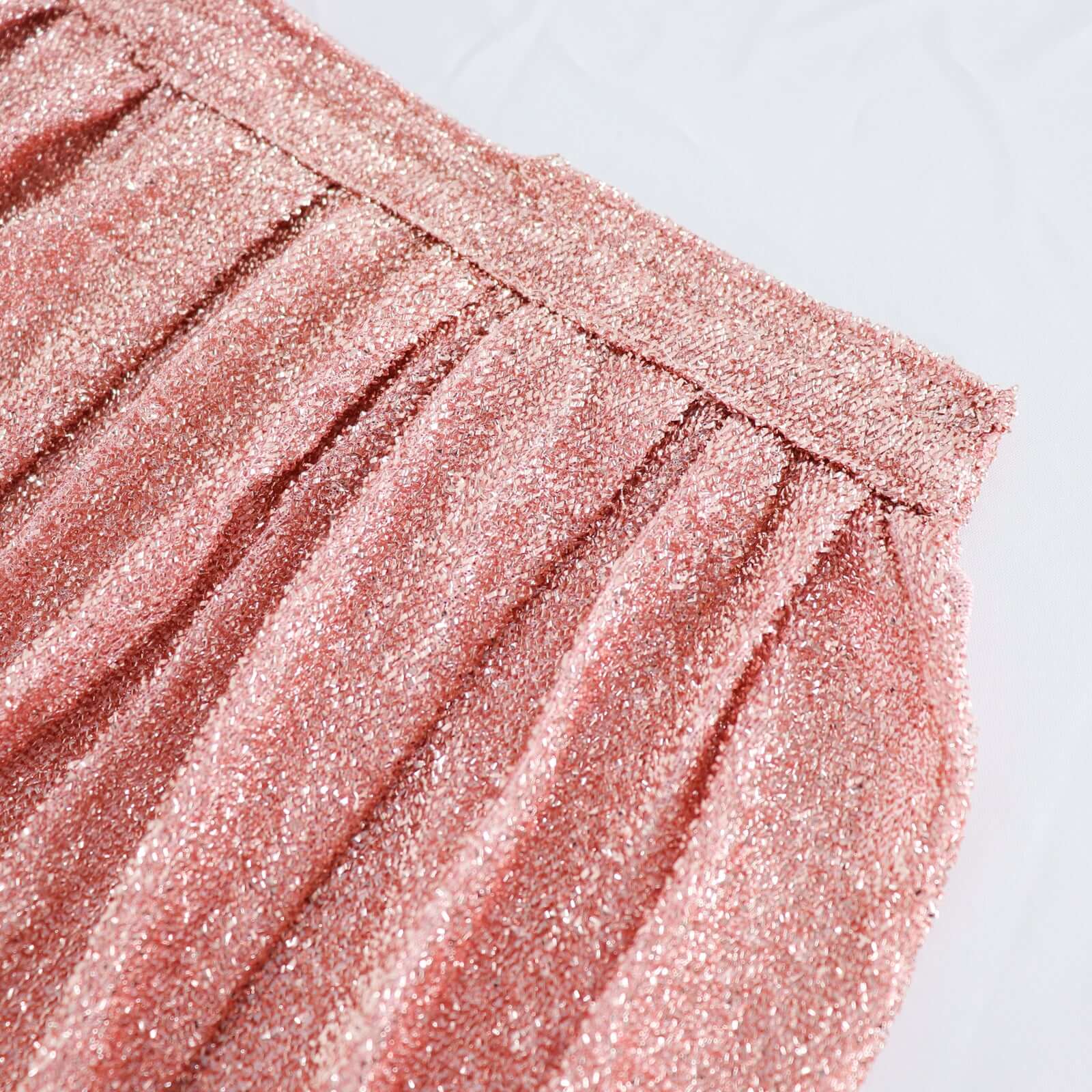 Spandex 17ft Table Skirt Rose Gold Pleated Metallic Shimmer Tinsel with Top Velcro Strip Table Cover