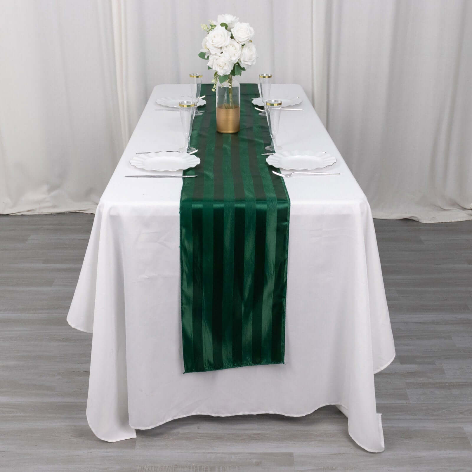 Satin 12x108 Table Runner Hunter Emerald Green - Stripe Table Decor