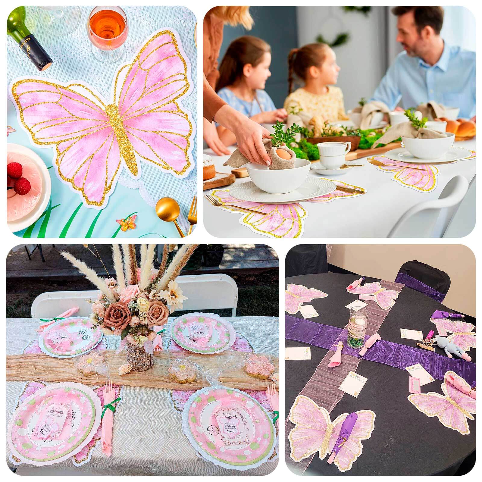 10-Pack Disposable Table Placemats with White Butterfly Design & Gold Glitters - 400GSM Cardboard Placemats for Kids' Parties, Baby Showers & Celebrations 14