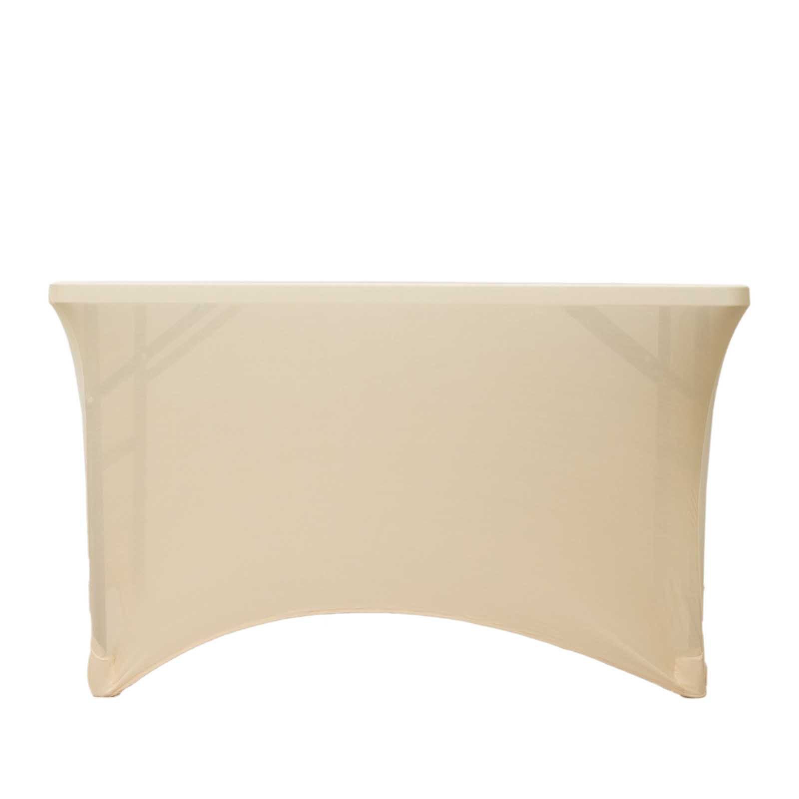 Stretch Spandex 48x30 Rectangle Tablecloth Beige - Durable Form-Fitting Table Cover