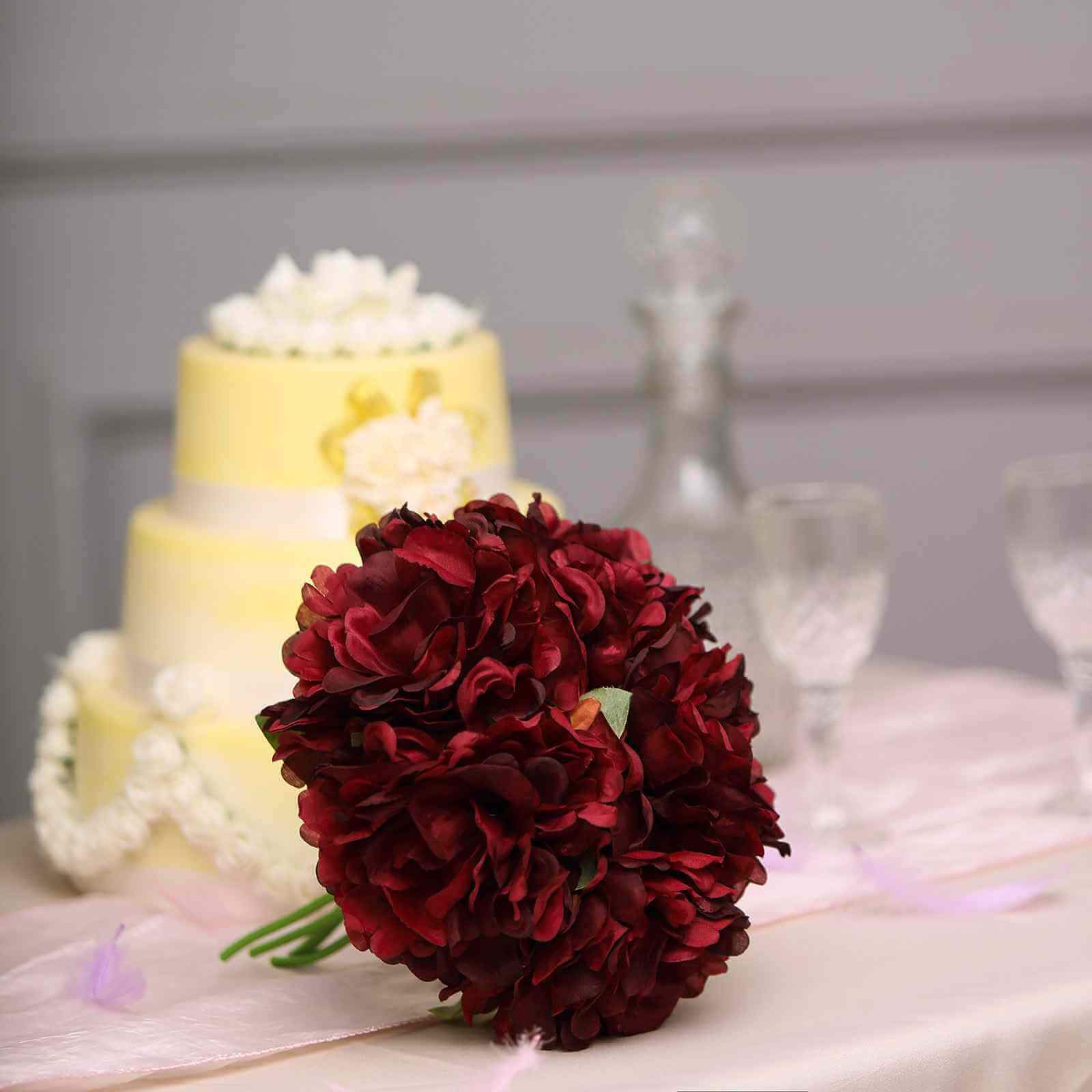 11 Burgundy Real Touch Artificial Silk Peonies Flower Bouquet