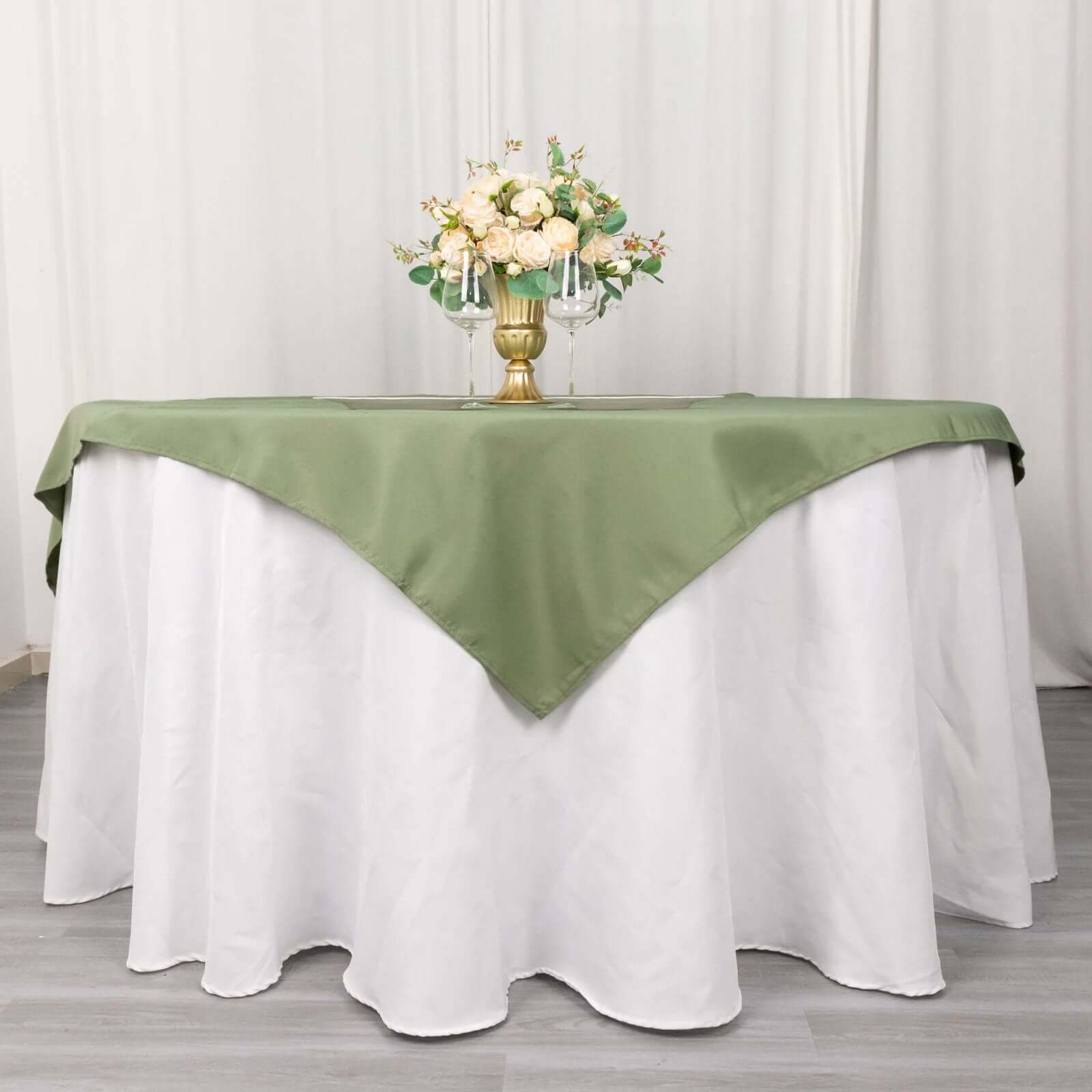 Premium Polyester 70x70 Table Overlay Square Tablecloth Dusty Sage 220GSM Wrinkle-Resistant Table Cover