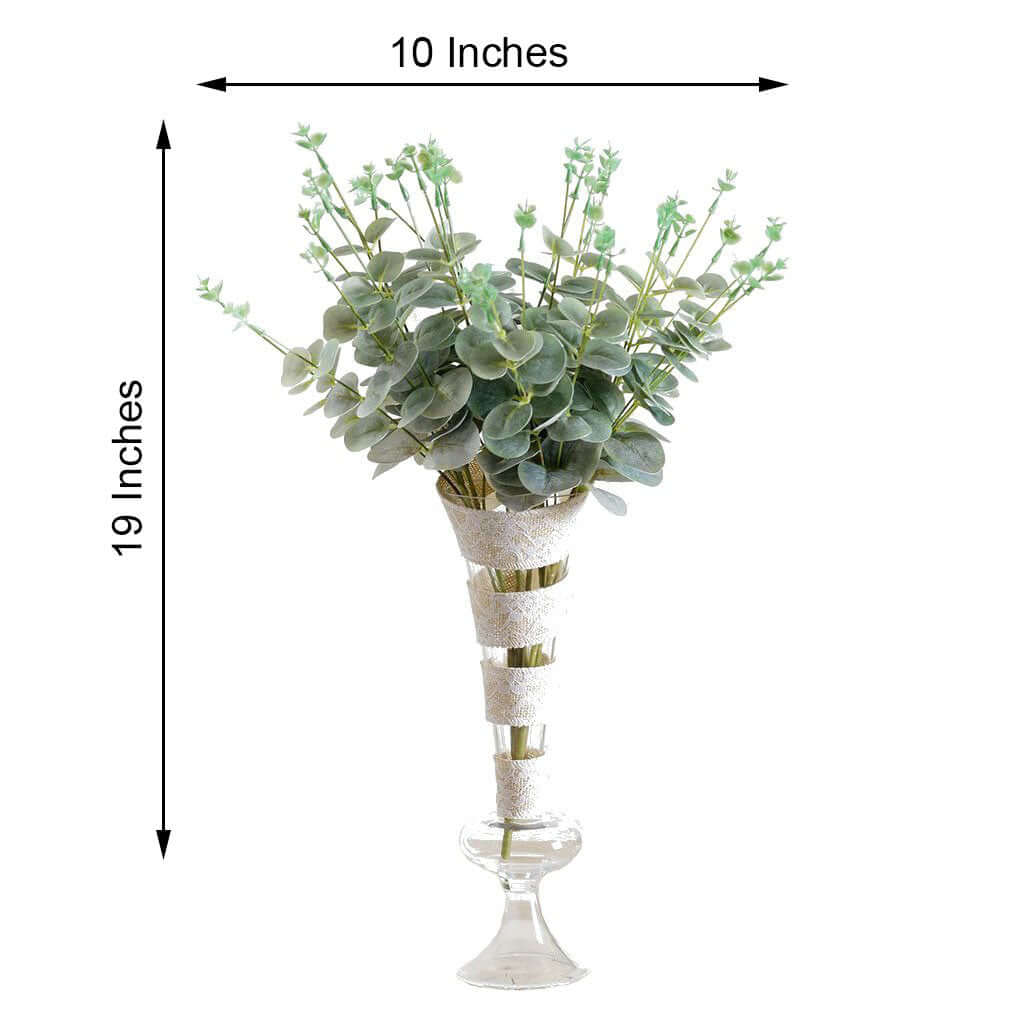 2 Bushes 19 Frosted Green Artificial Eucalyptus Branch Bouquet Plants