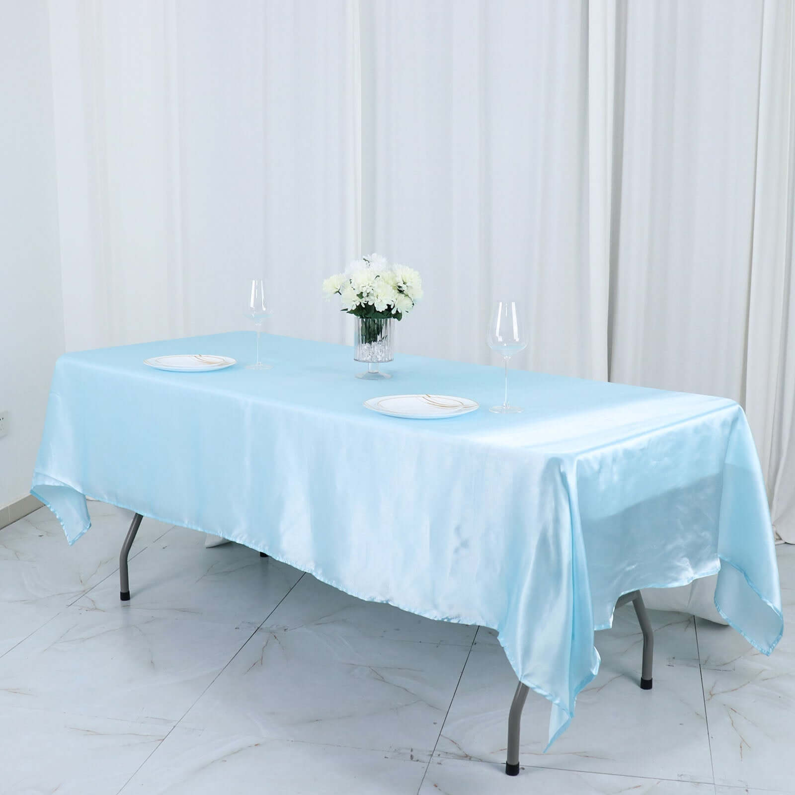 Satin Rectangular 60x102 Tablecloth Light Blue - Smooth and Lustrous Table Cover