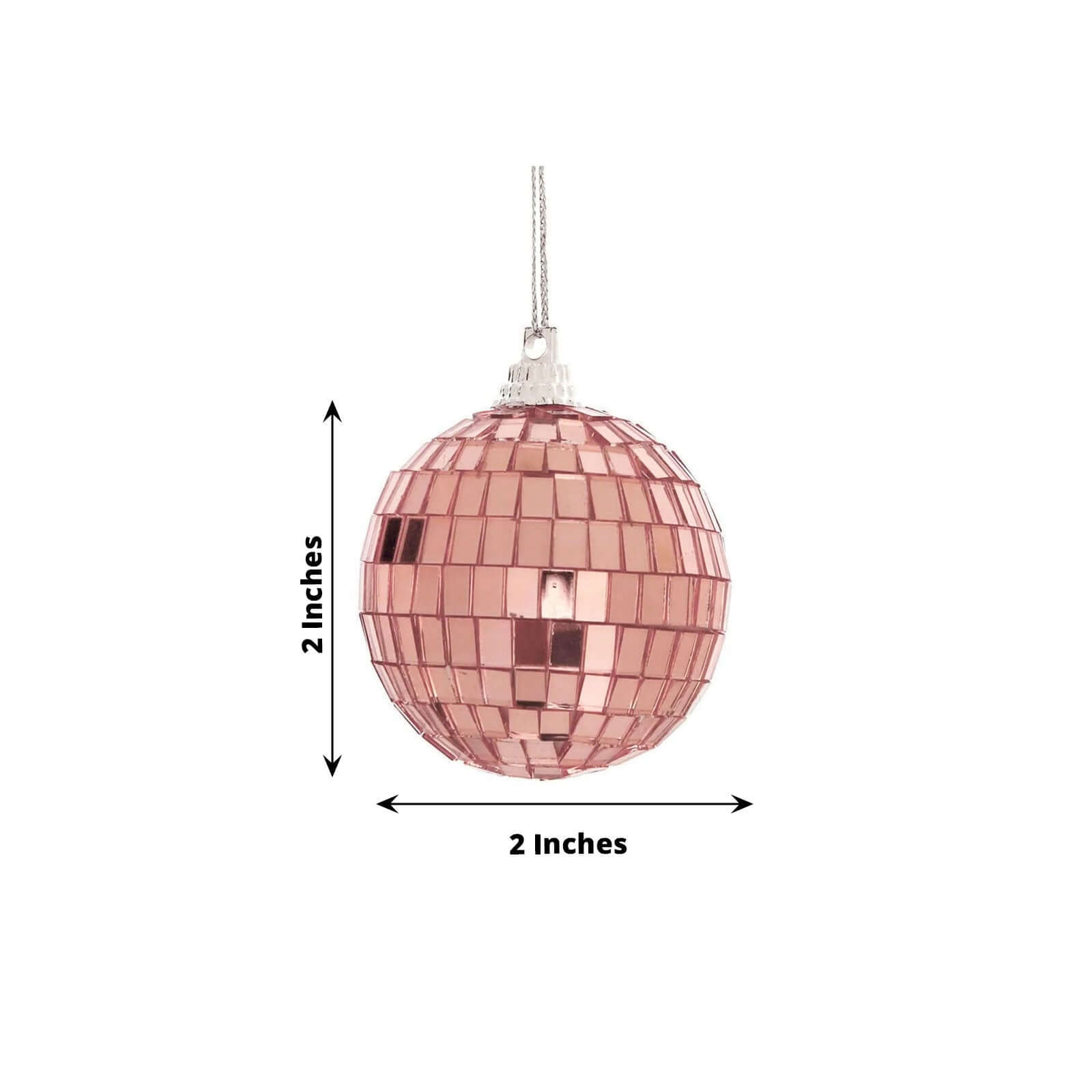 6 Pack 2 Rose Gold Foam Disco Mirror Ball With Hanging Strings, Holiday Christmas Ornaments