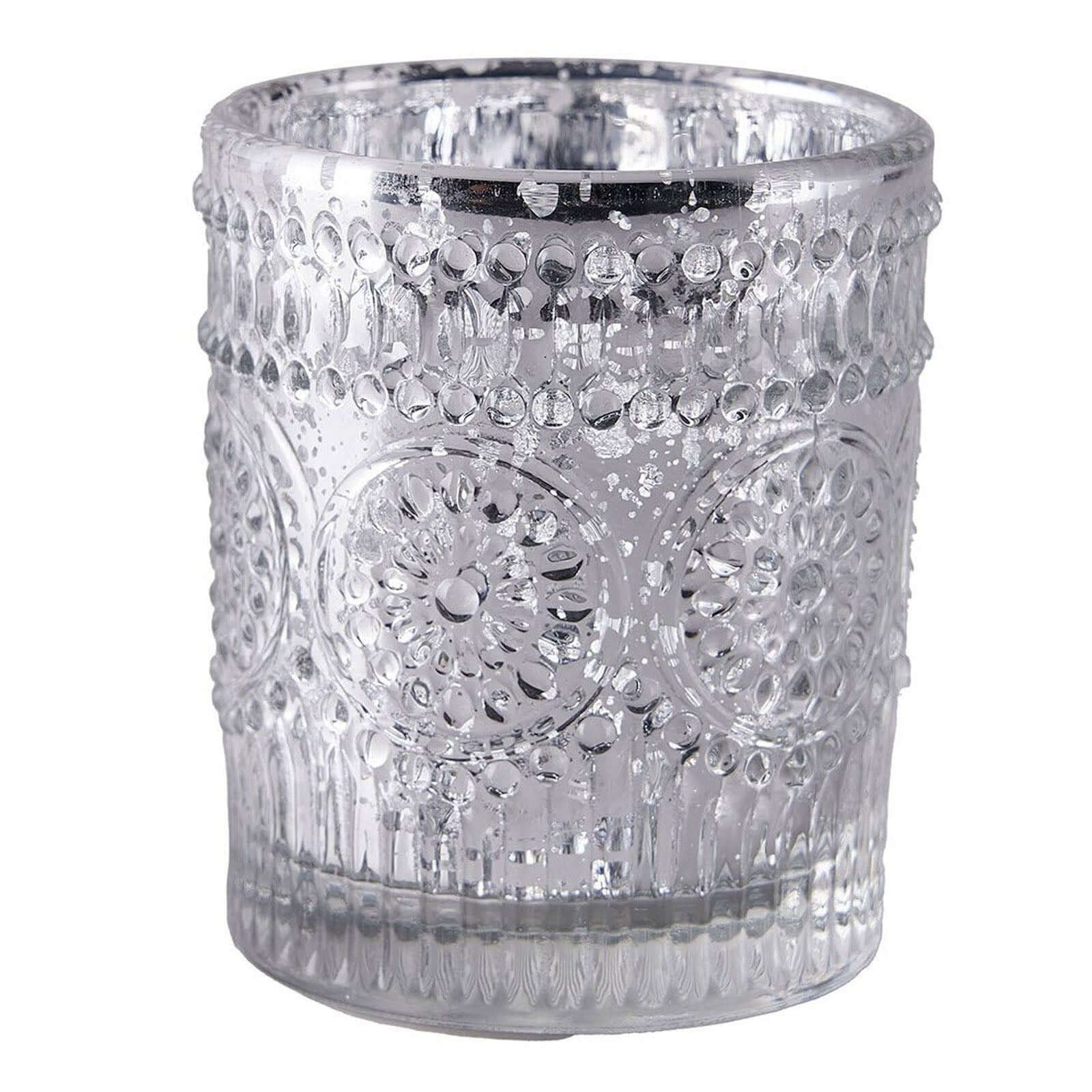 6-Pack Mercury Glass Candle Holders Silver Primrose Design - Votive Tealight Holders for Weddings