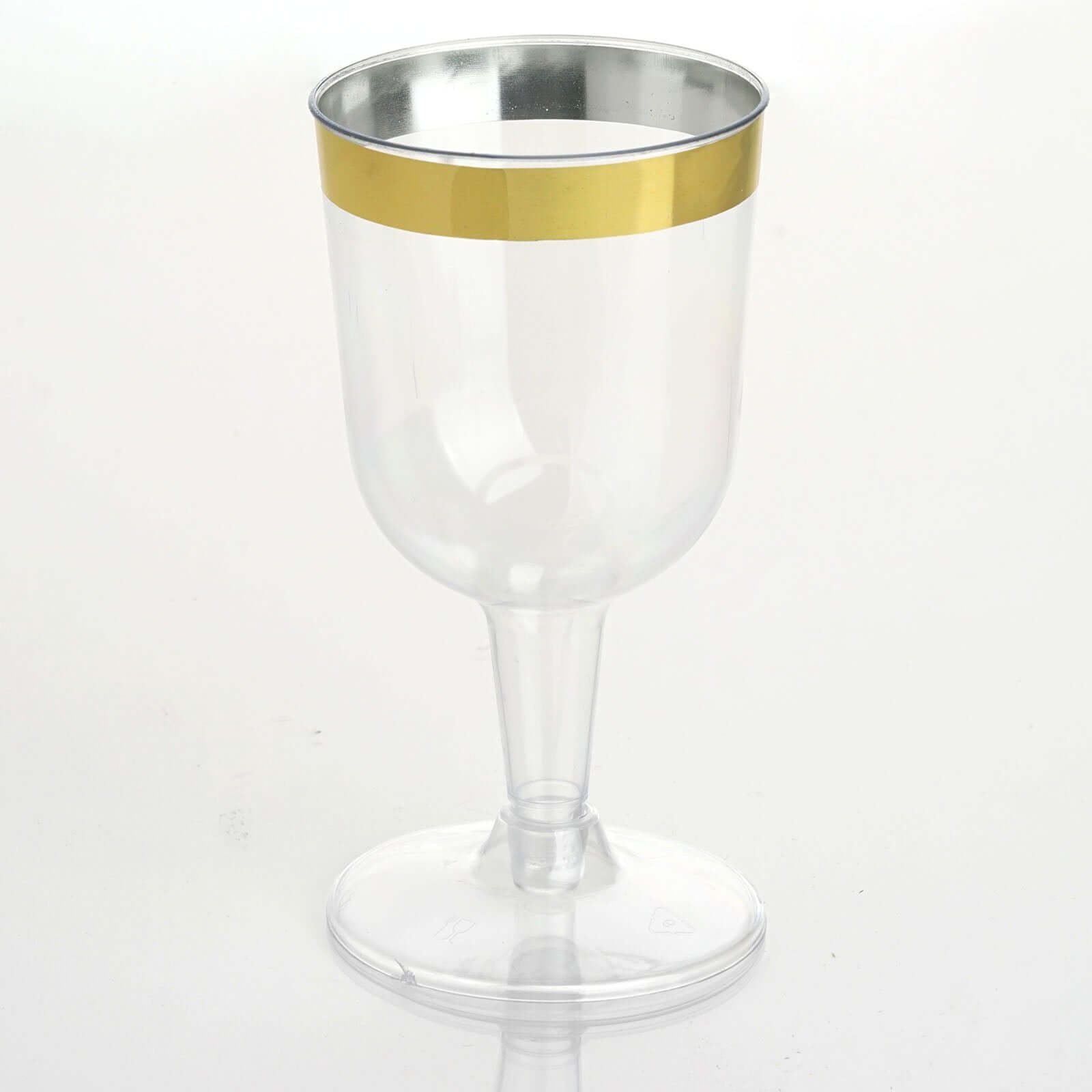 12-Pack Plastic Short Stem Wine Glasses Clear/Gold Rim - Stylish Disposable Drinkware 6oz