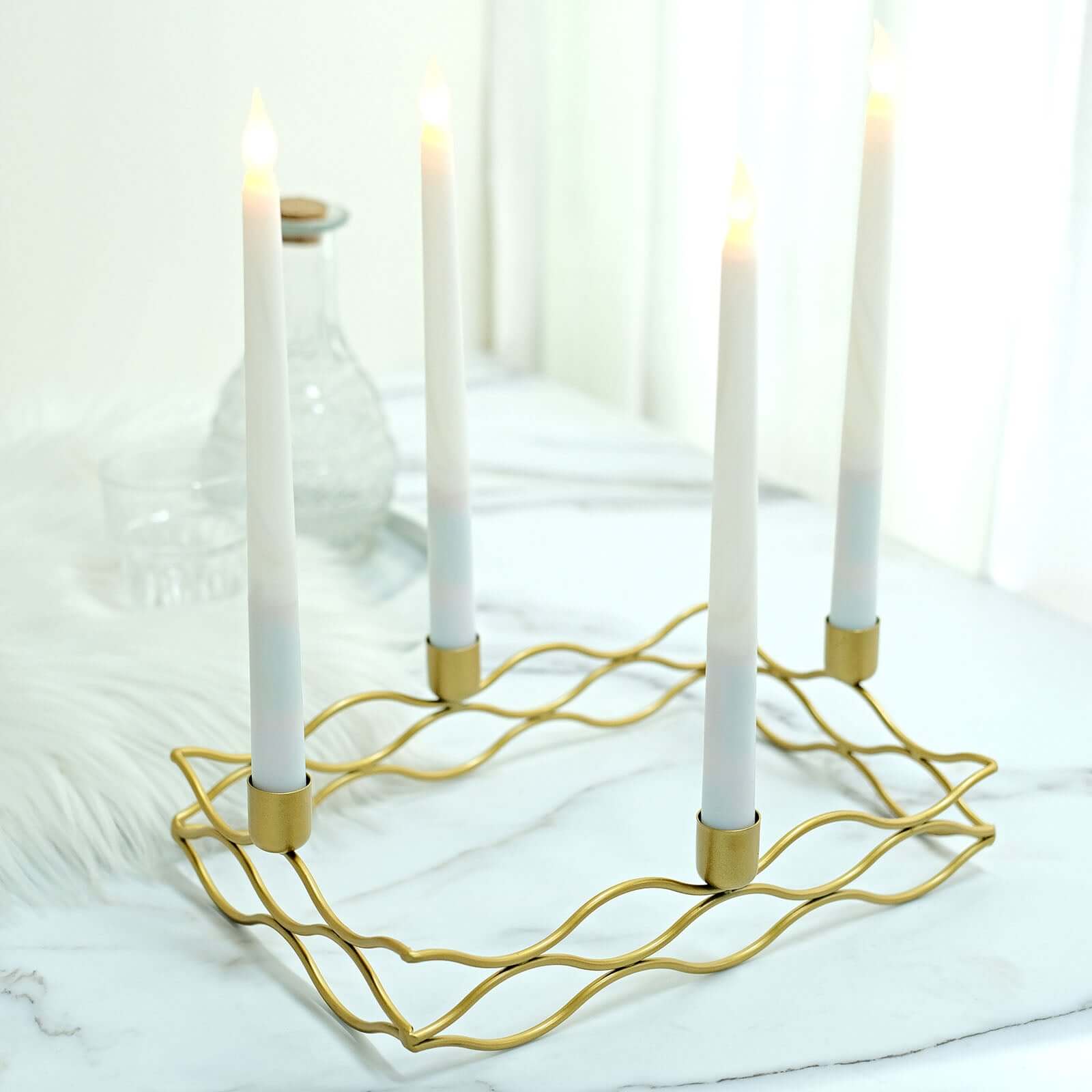 Rectangular Taper Wreath Candelabra 4 Arm Gold Metal Candle Holder Centerpiece - Stylish Wedding Decor 12x8