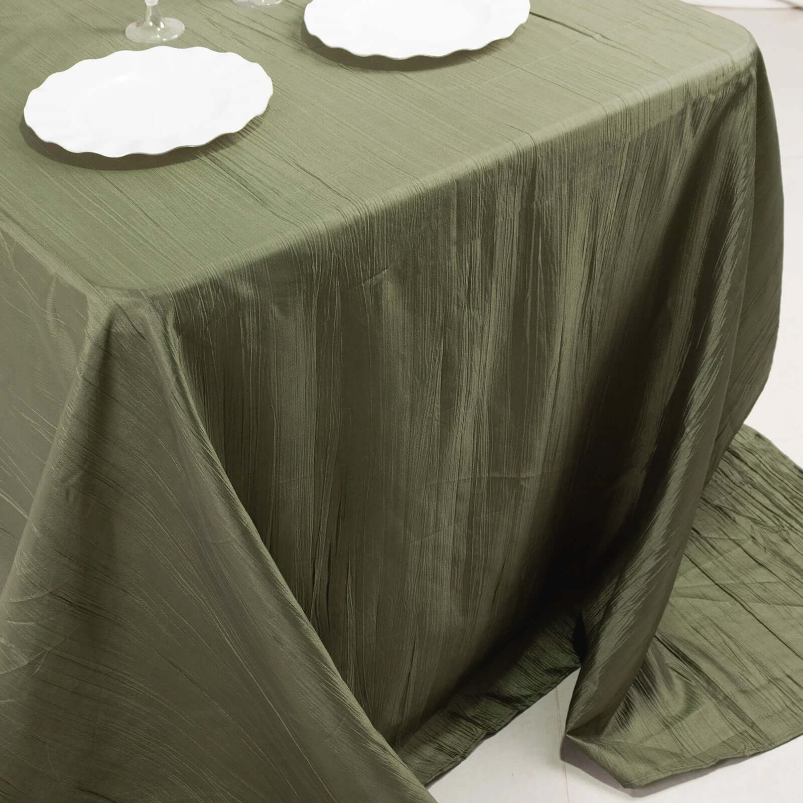 Taffeta 90x132 Rectangle Tablecloth Dusty Sage Green - Seamless Accordion Crinkle Table Cover