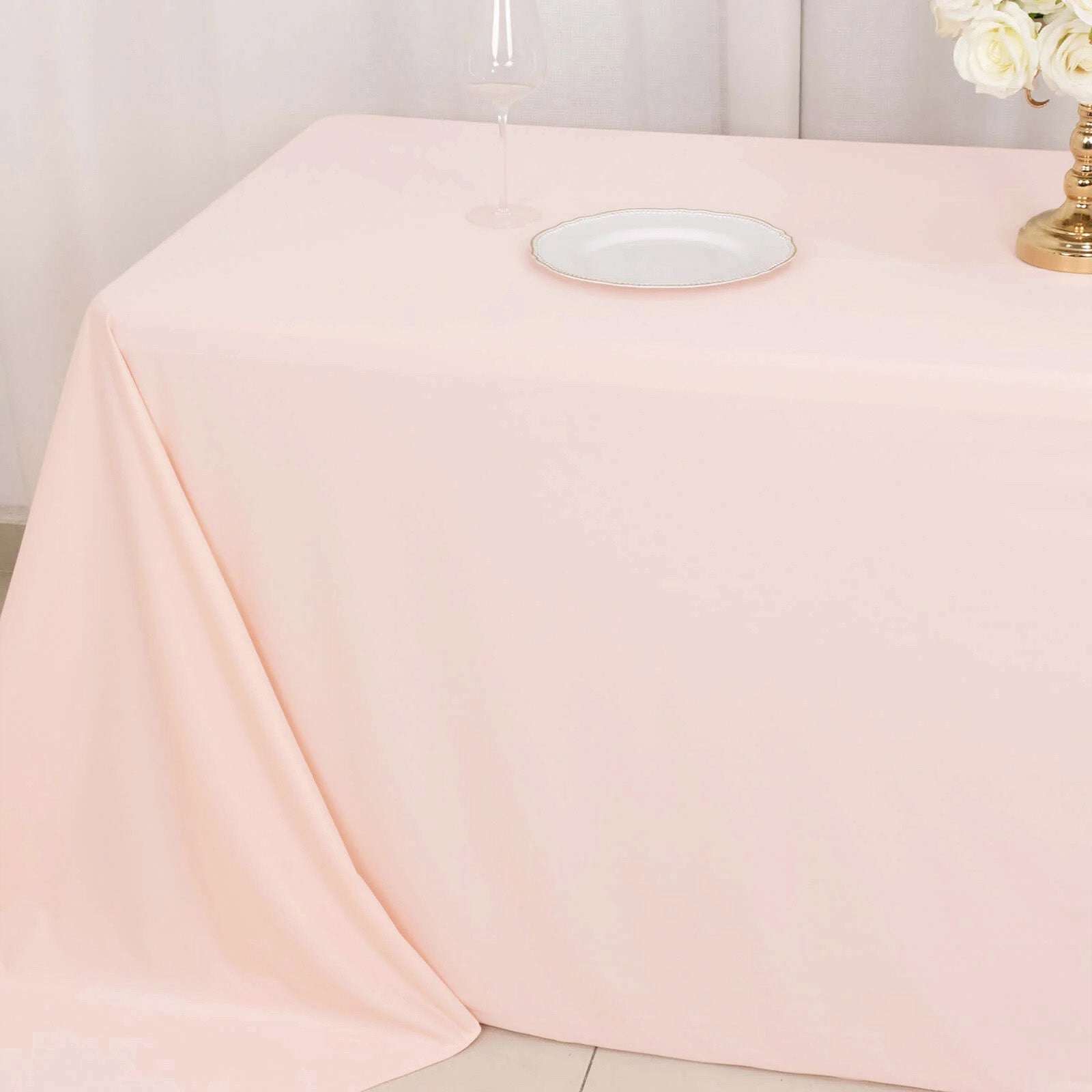 Premium Scuba Rectangular 90x132 Tablecloth Blush - Wrinkle Free, Stain Resistant & Seamless Table Cover