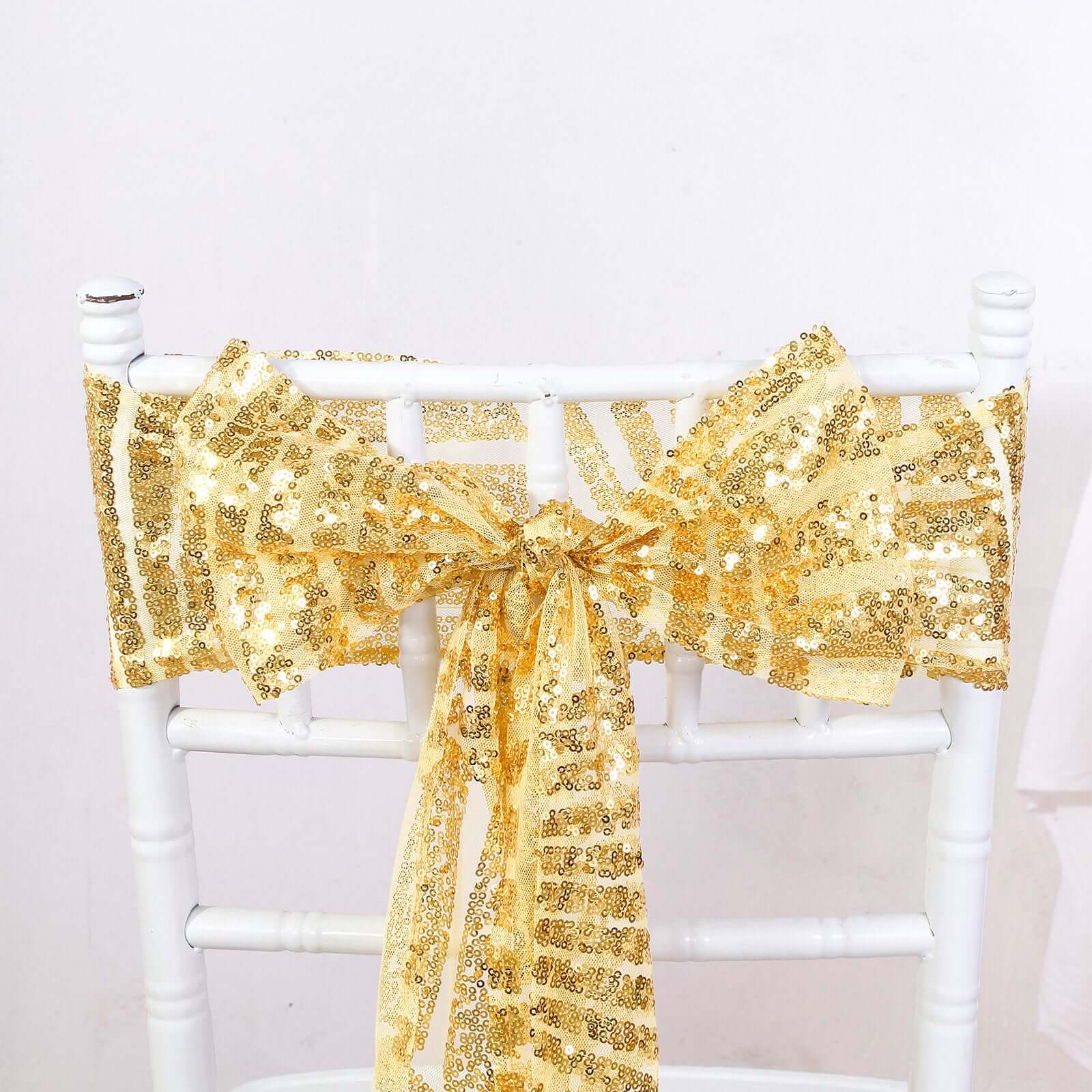 5 Pack Glitz Sequin Chair Sashes with Geometric Diamond Design 6x88 Gold - Glittering Accent for Weddings