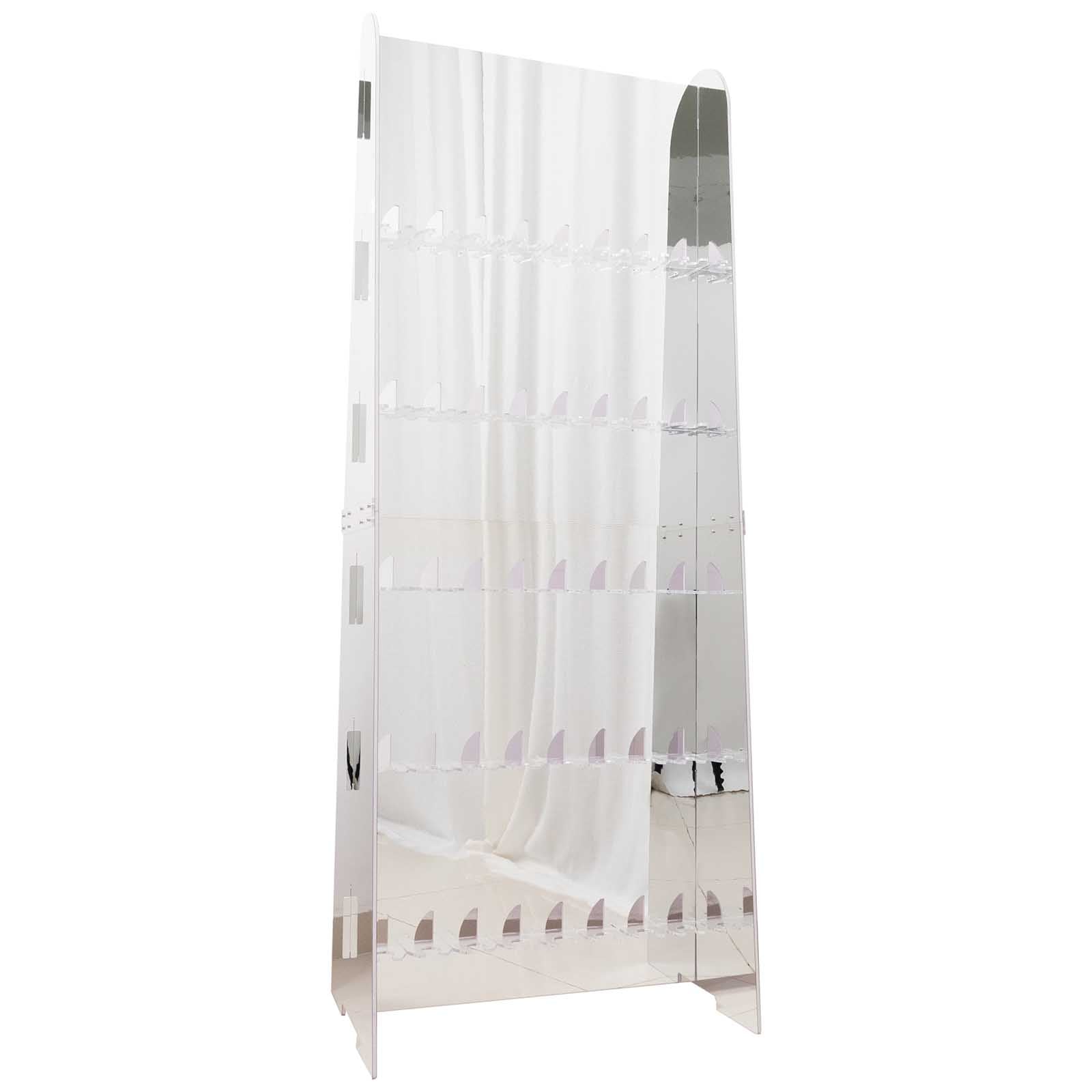 5-Tier Champagne Wall Glass Holder in Silver Mirror Finish, 40 Stemware Rack Cocktail Display Drink Organizer for Classy Events & Banquets 5ft