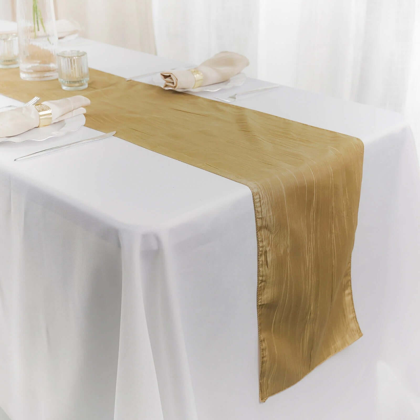 Taffeta 12x108 Table Runner Gold - Accordion Crinkle Design for Modern Gatherings