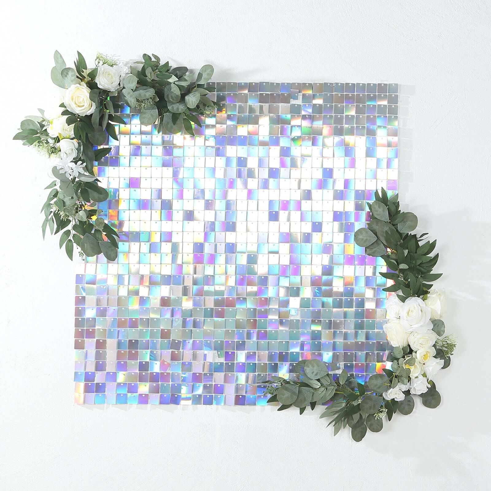 Disco Theme Iridescent Blue Square Sequin Shimmer Wall Party Photo Backdrop, 24sq.ft Active Spangle Wall Art Décor Panels - 24 Panels