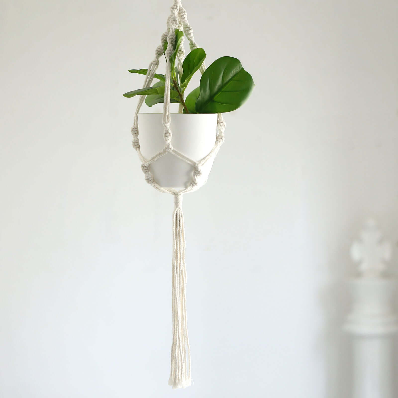 2-Tier Hanging Planter Basket with Tassels Ivory Double Boho Design - Cotton Rope Indoor Decorative Holders