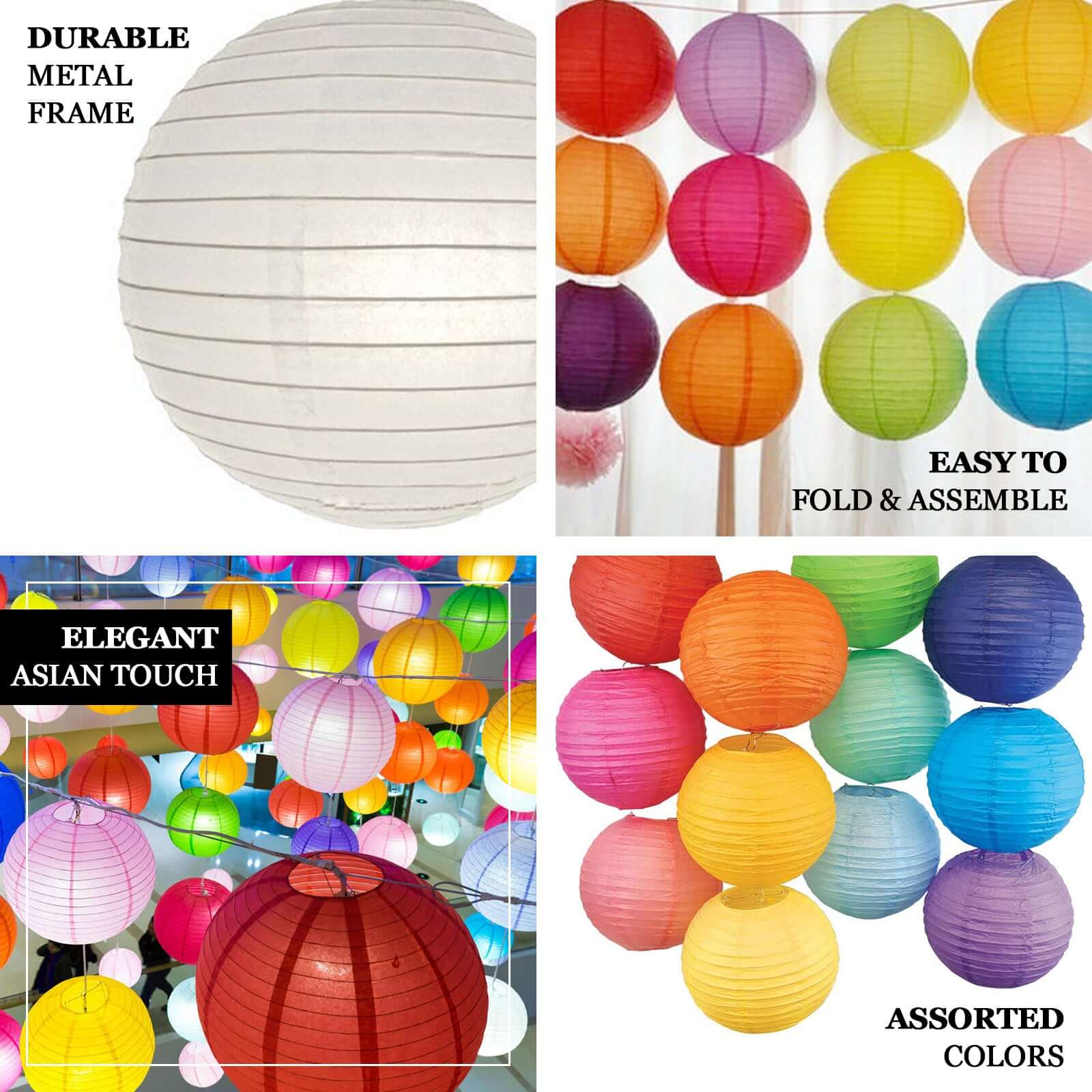 Set of 6 White Hanging Paper Lanterns, Chinese Sky Lanterns, Assorted Sizes - 16, 20, 24