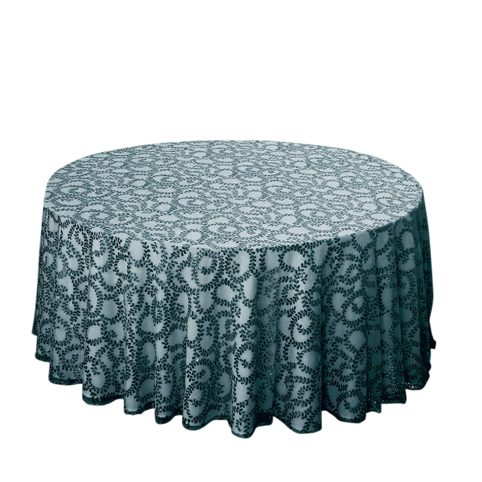 Tulle 120 Round Tablecloth Hunter Emerald Green - Seamless Sequin Leaf Embroidered Table Cover