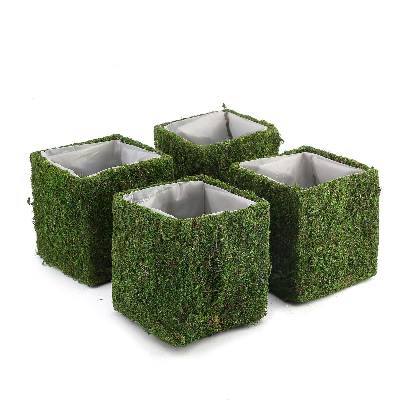 4-Pack Square Planter Boxes Covered with Inner Lining Green Preserved Moss - Flower Basket Centerpieces 6