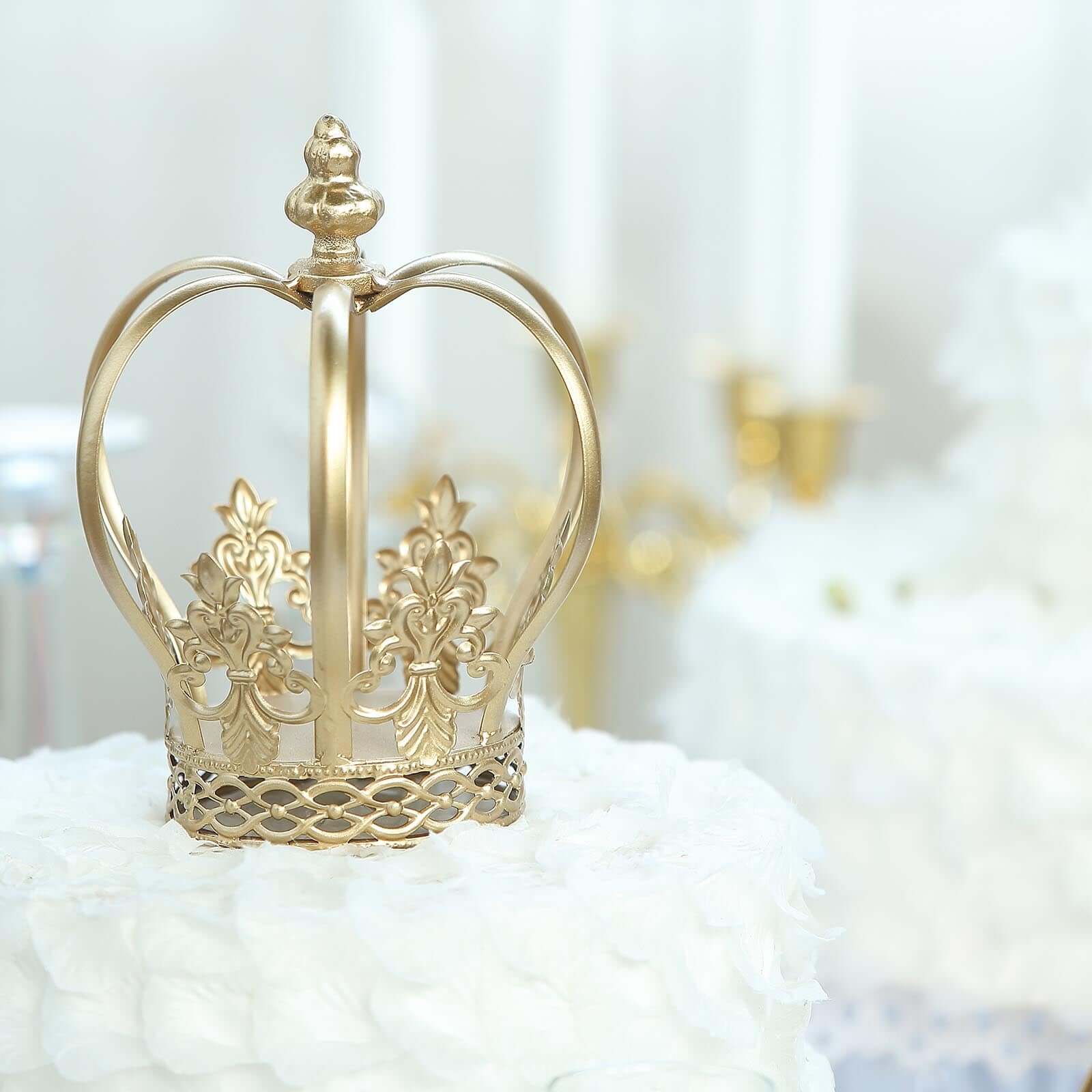 Metal Royal Crown Cake Topper Gold - Stunning Cake Centerpiece Decoration with Intricate Fleur-De-Lis Sides for Glamorous Events & Special Occasions 8