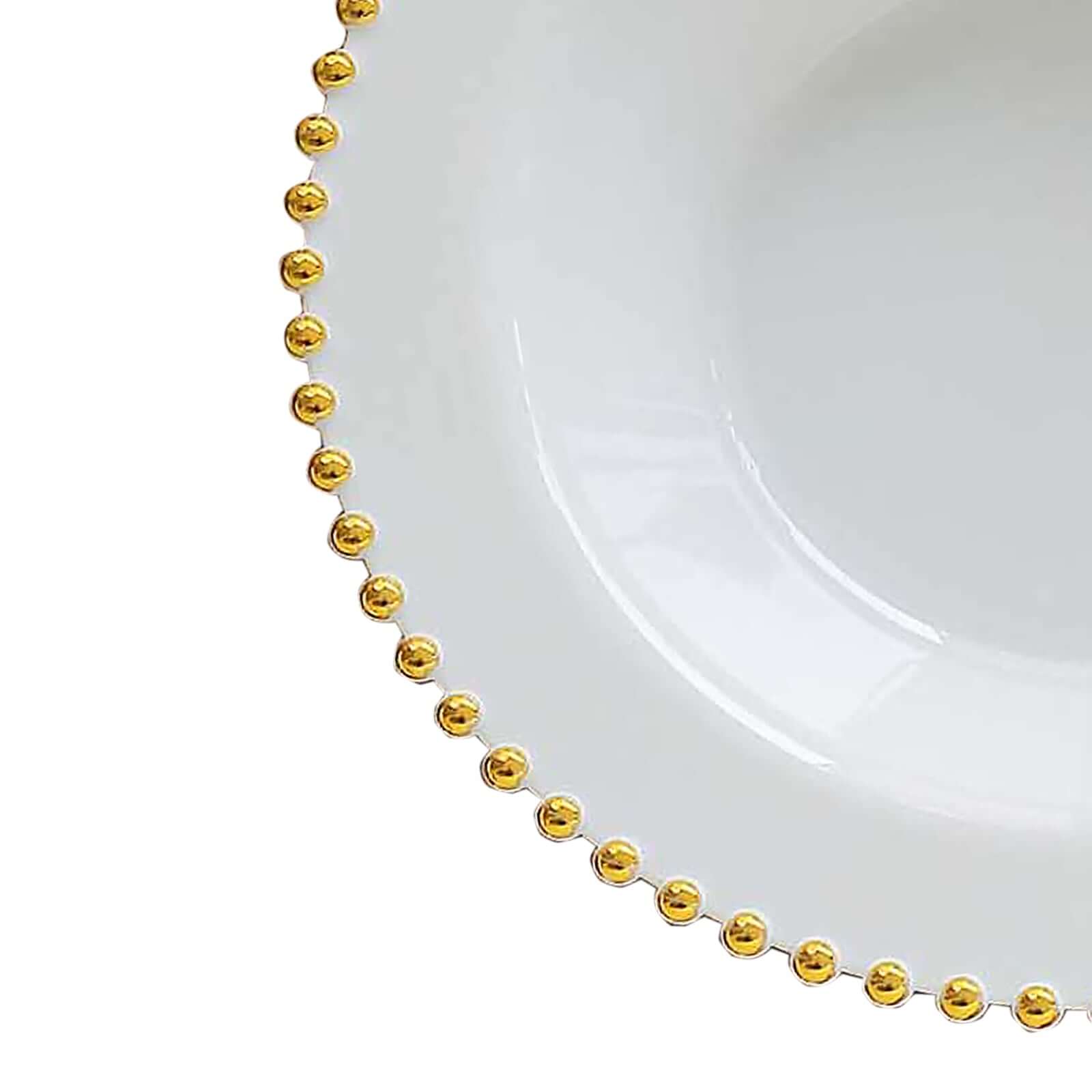 10-Pack Plastic Dessert Salad Bowls White Round Design with Gold Beaded Rim - Disposable Soup Bowls 12oz