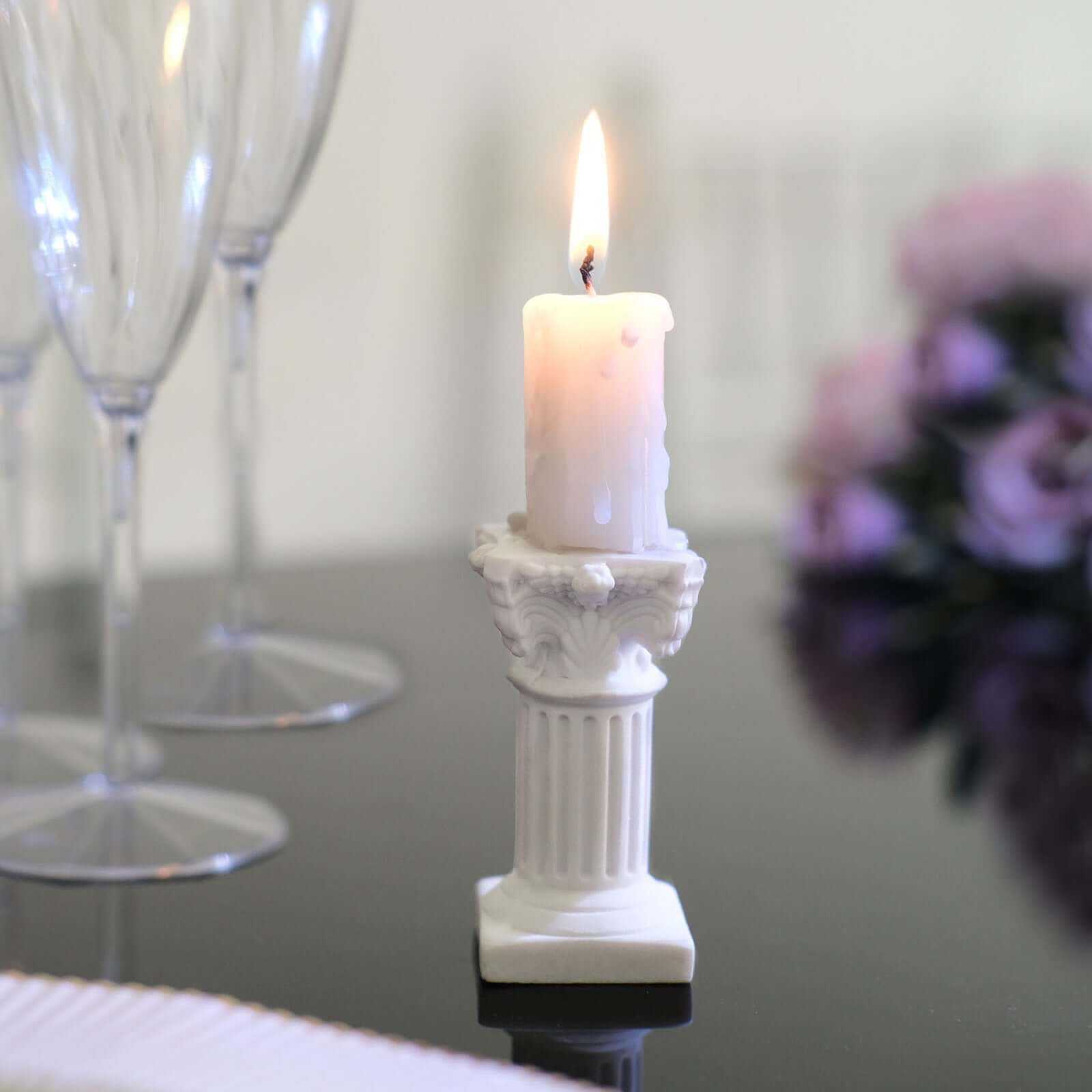6-Pack Resin Roman Column Pillar Pedestal Candle Holders, Greek Statue Antique White Stands Sturdy Decorative Design 2.5