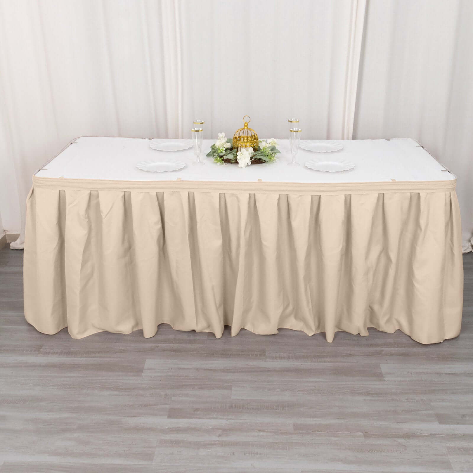 Polyester 21ft Table Skirt Nude - Classic Pleated Design