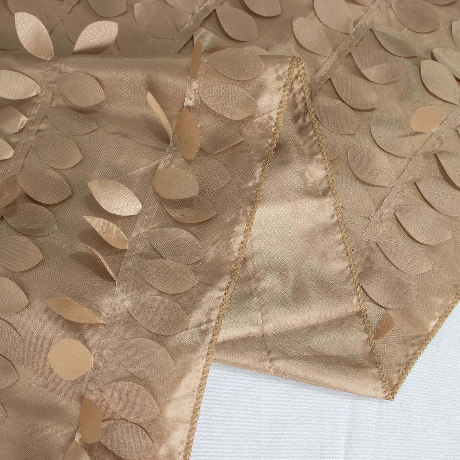 Taffeta 90x132 Rectangle Tablecloth Taupe | 3D Leaf Petal Design Seamless Table Cover